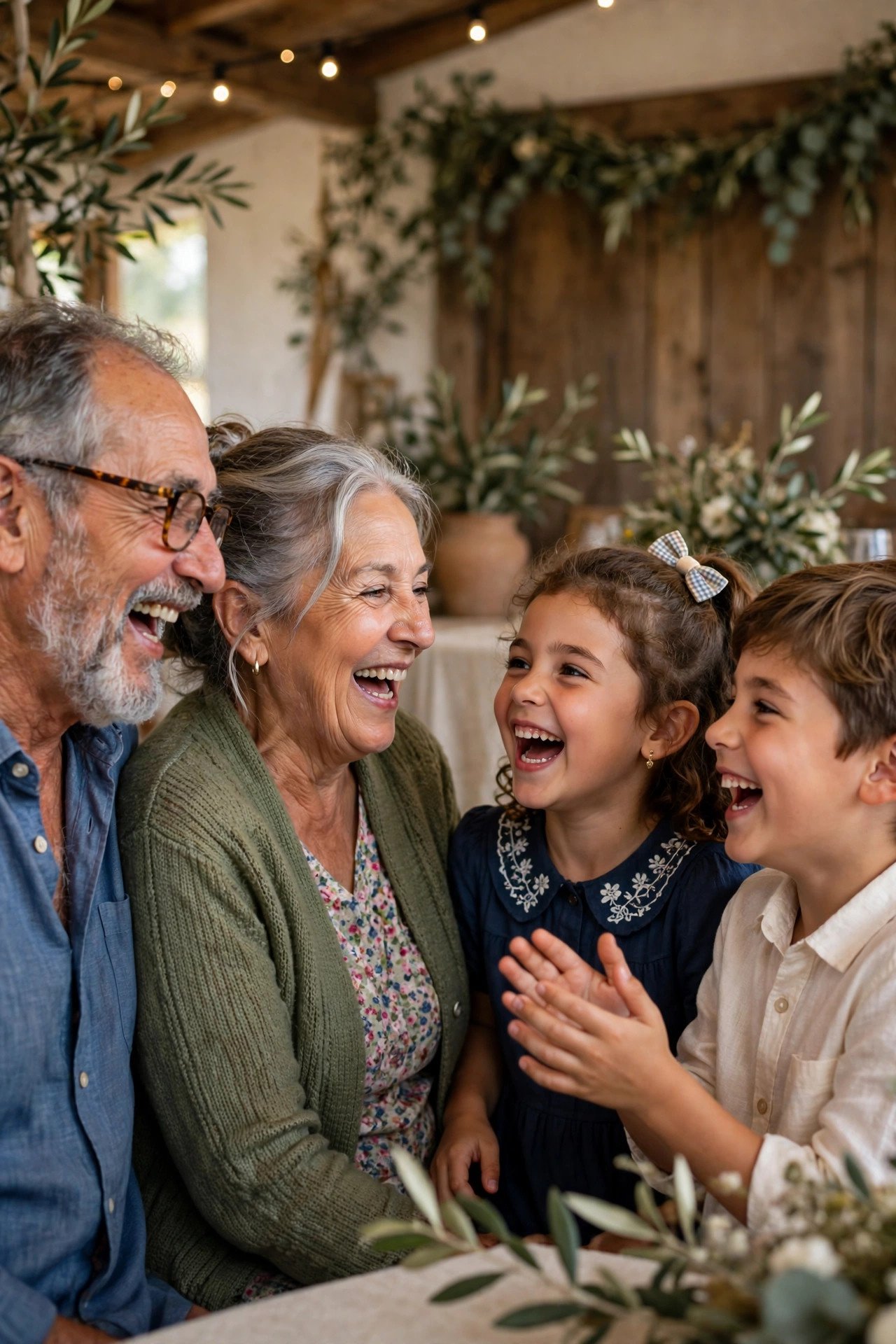 Kids and grandparents laughing together