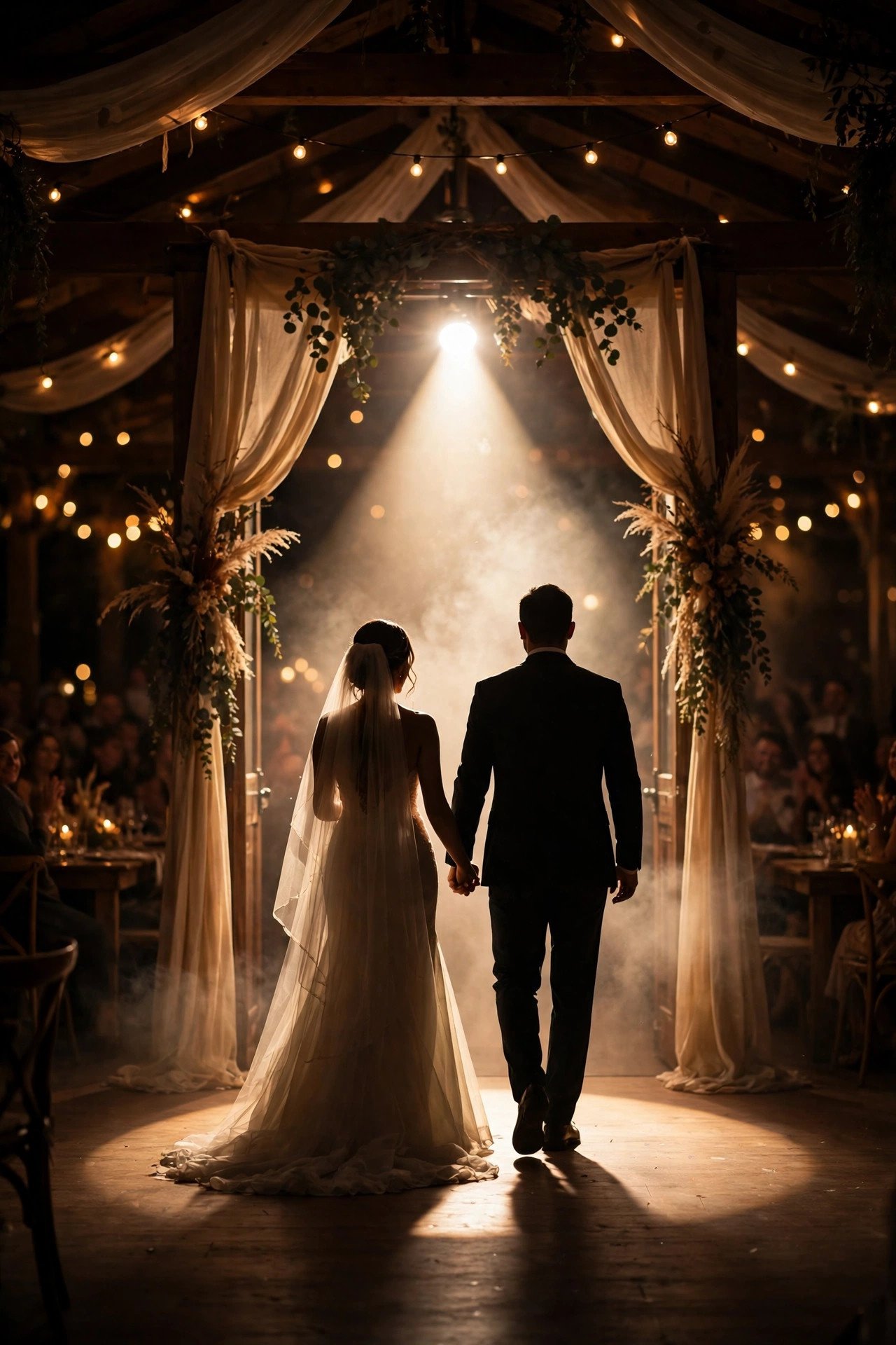 Wedding reception moment: spotlit Silhouette Entrance