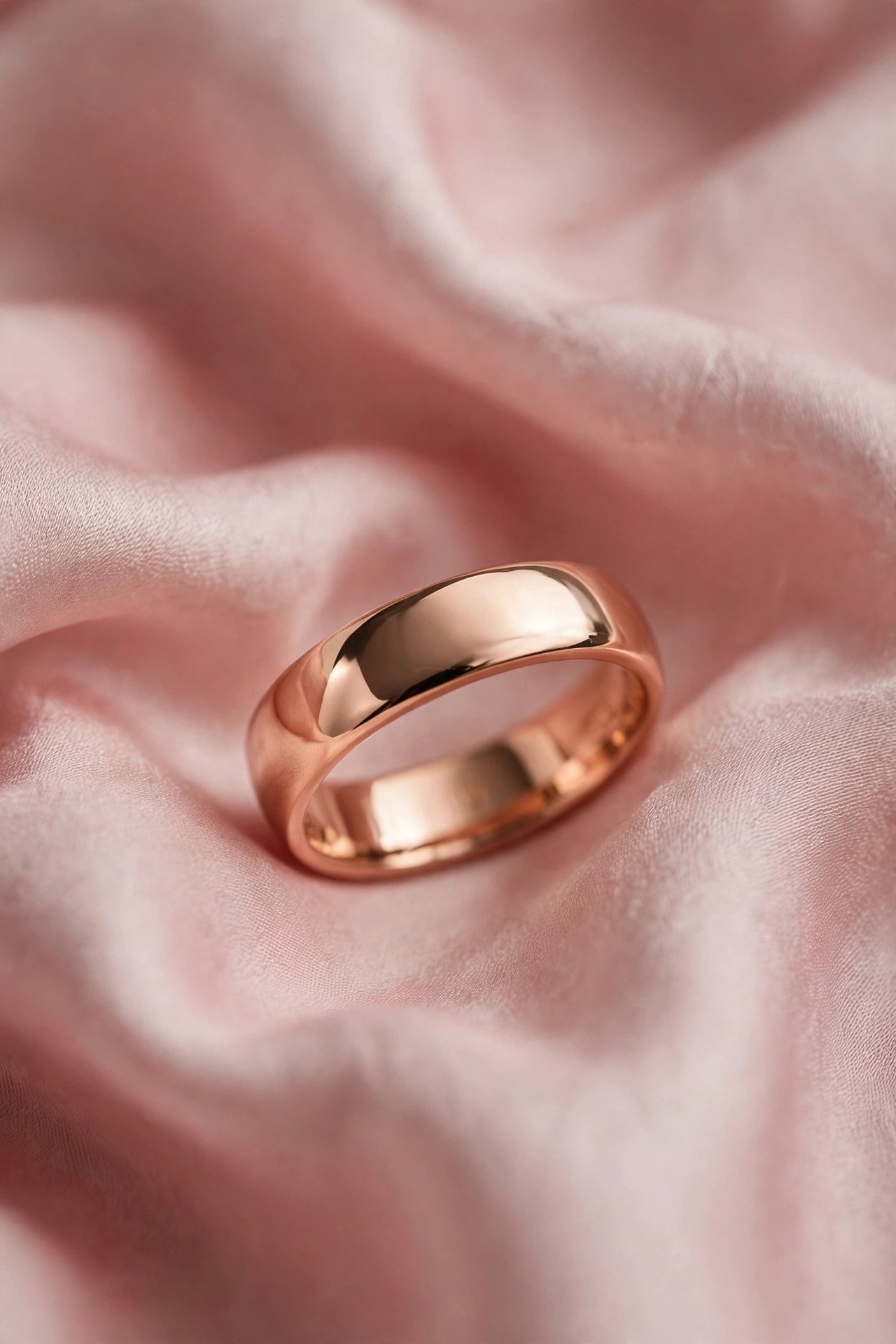 Classic Rose Gold Plain Band — rose gold wedding band on a soft pink background