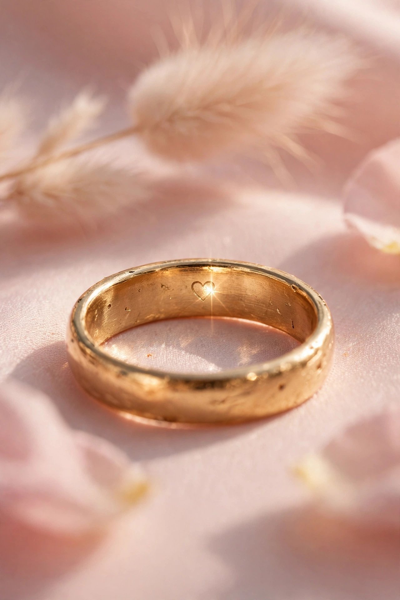 A Tiny Heart and Date — engraved wedding band showing lettering inside the band