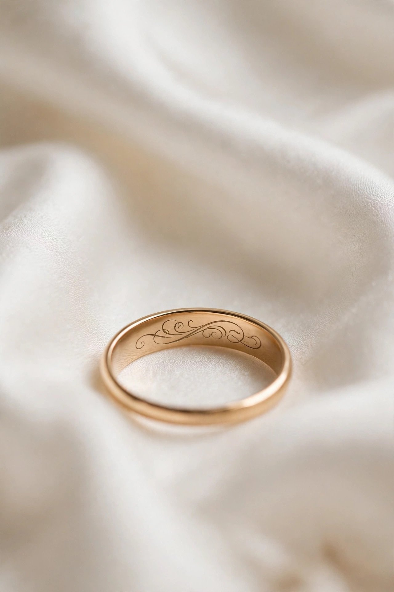 One Word: Always — engraved wedding band showing lettering inside the band