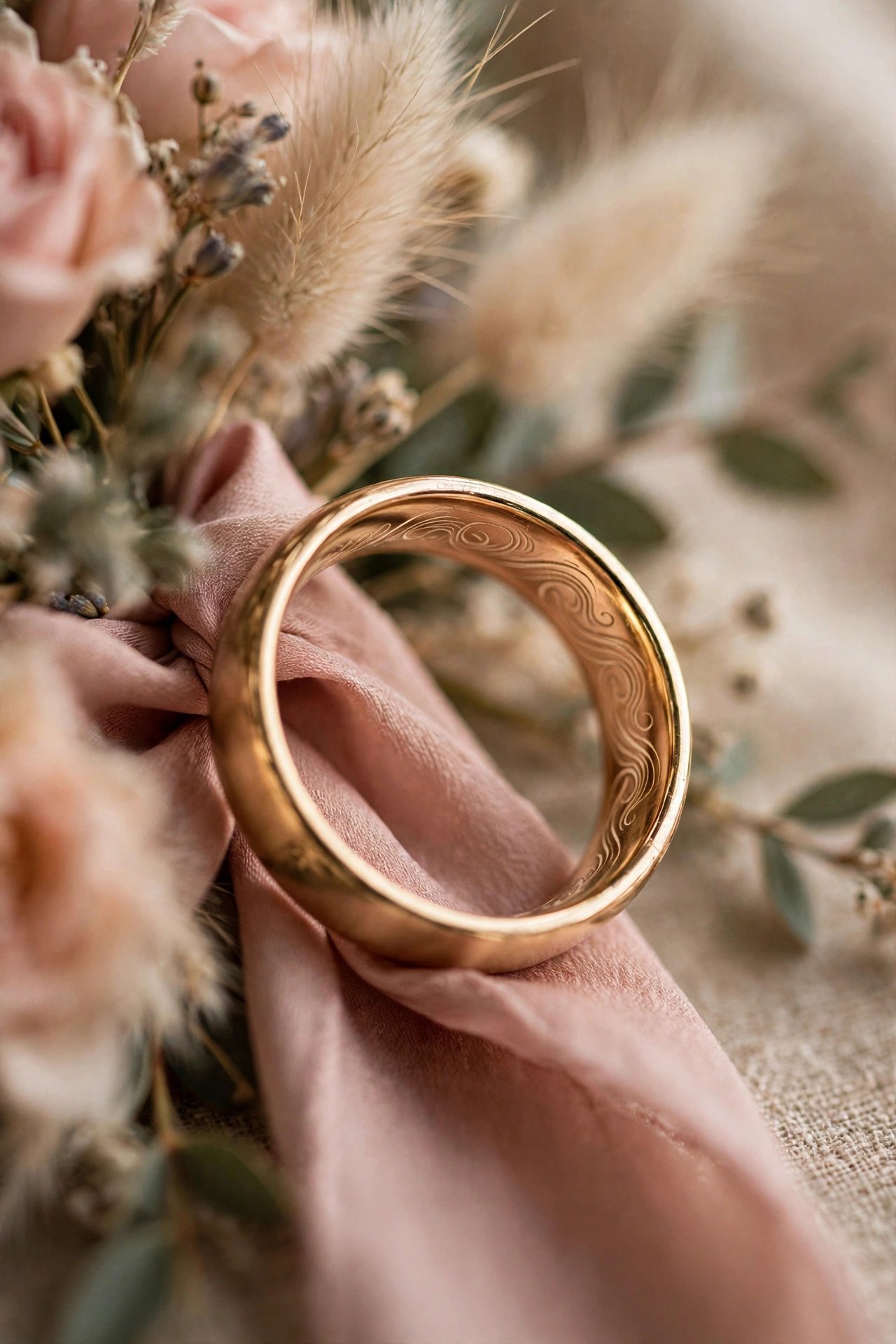 A Line From Your Vows — engraved wedding band showing lettering inside the band