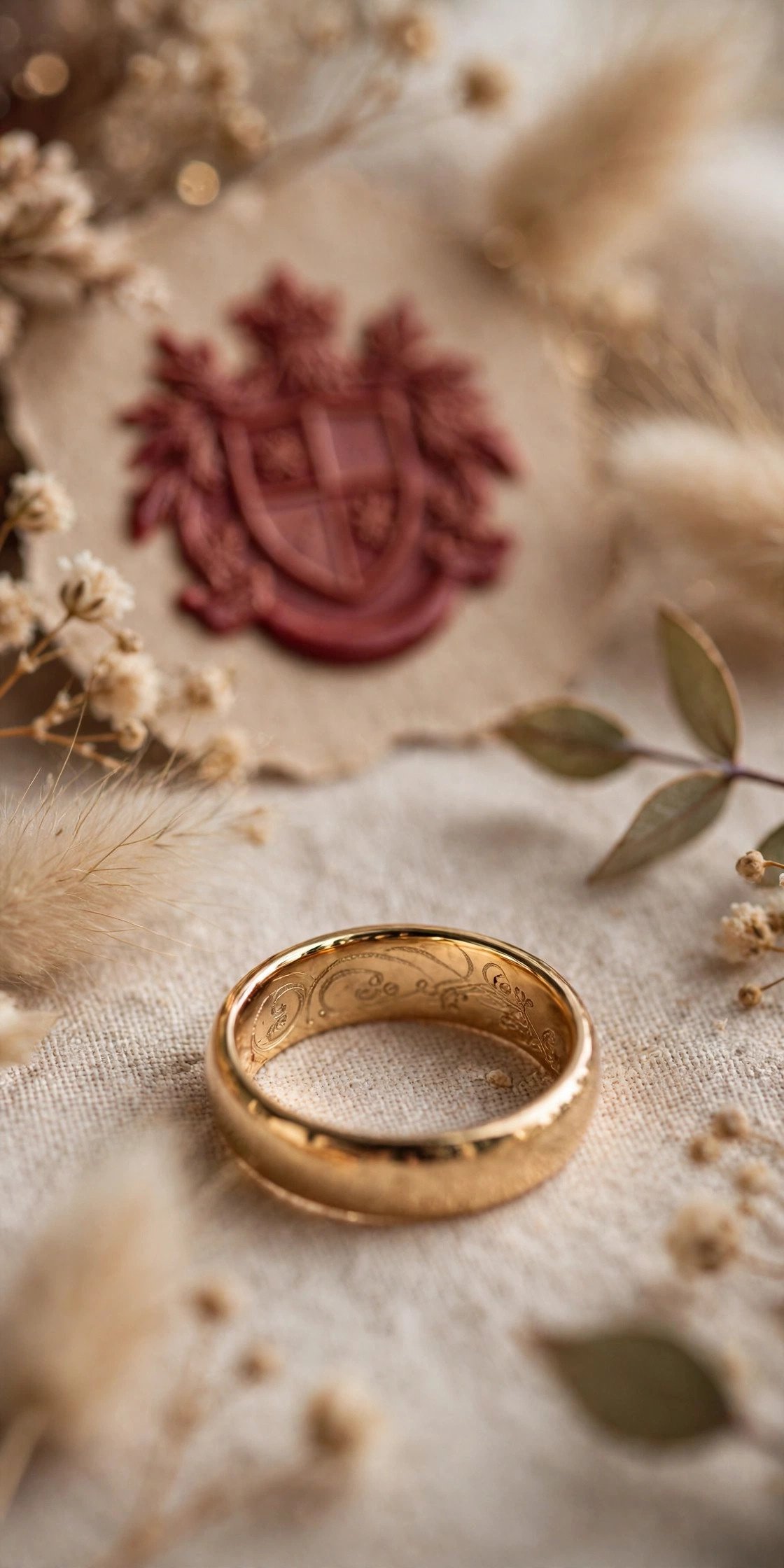 Your Future Family Motto — engraved wedding band showing lettering inside the band