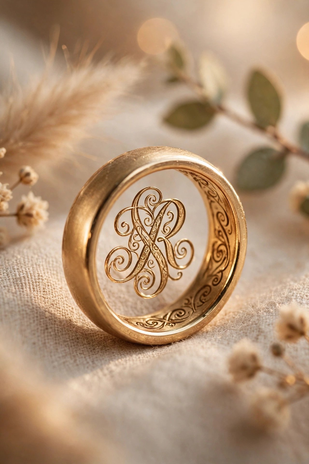 Two Interlocking Initials — engraved wedding band showing lettering inside the band