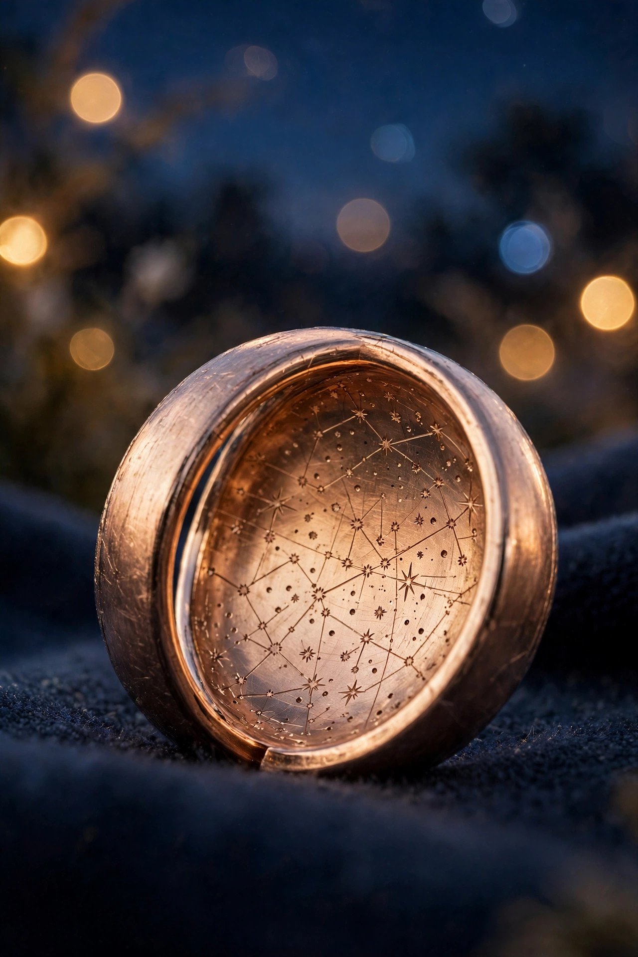 A Star Map Date — engraved wedding band showing lettering inside the band