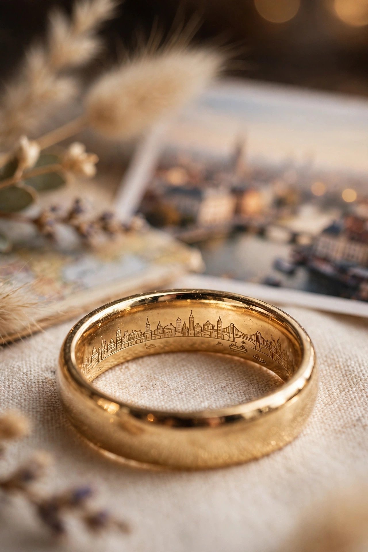 Your Proposal Location — engraved wedding band showing lettering inside the band