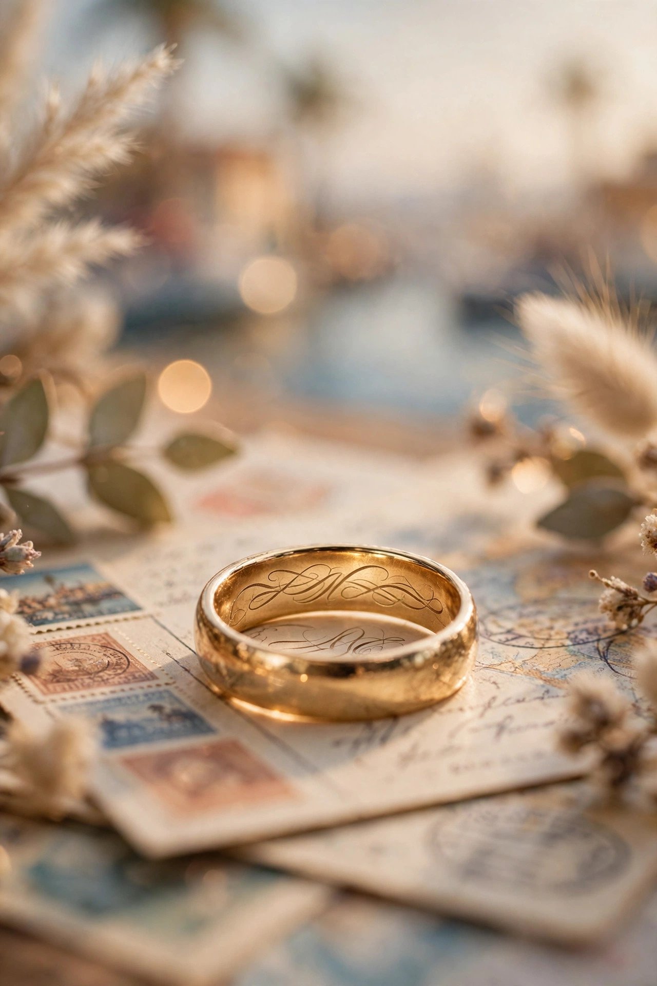A Foreign-Language Phrase — engraved wedding band showing lettering inside the band