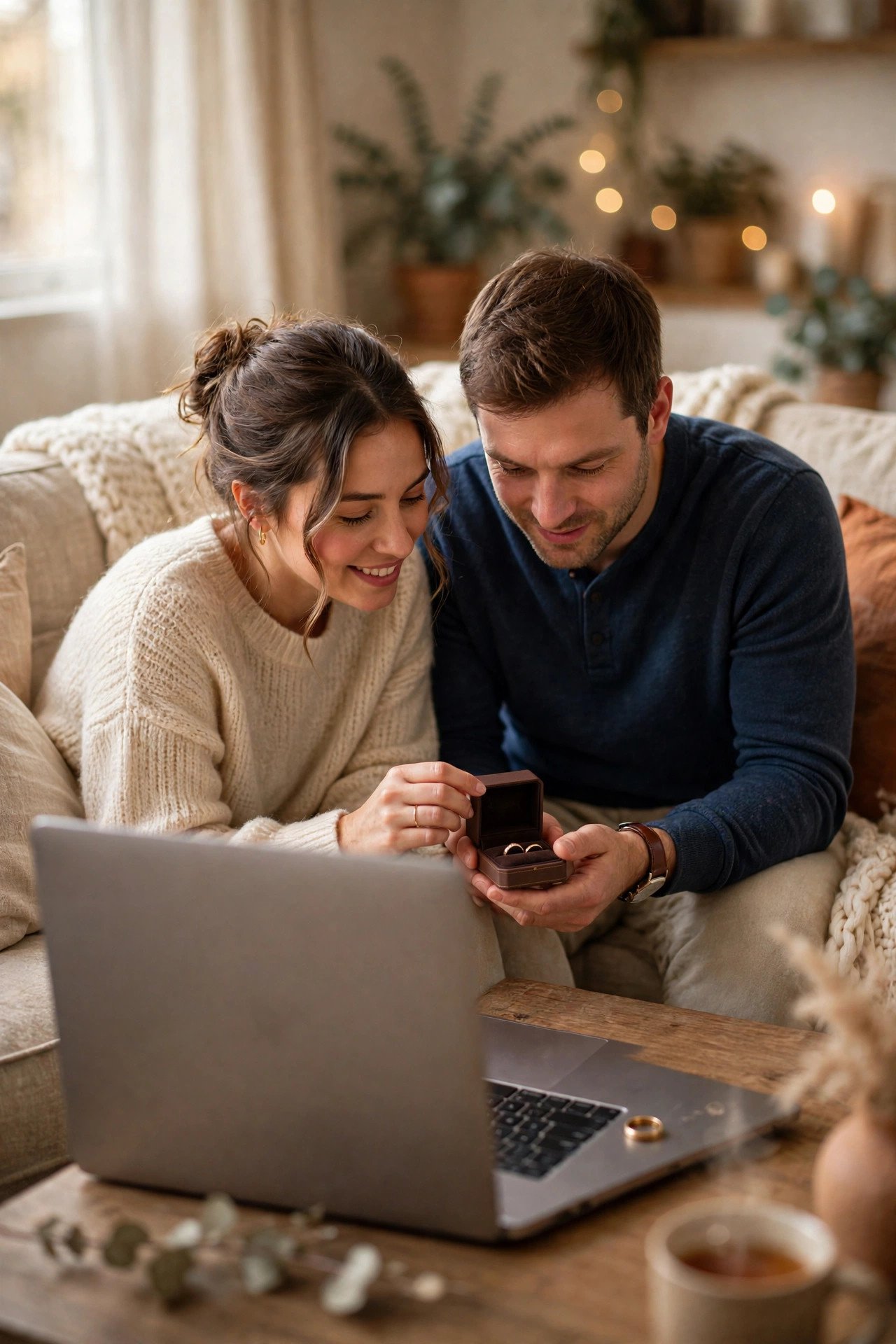 Compare Online Retailers Carefully — couple shopping for wedding rings at a jeweler