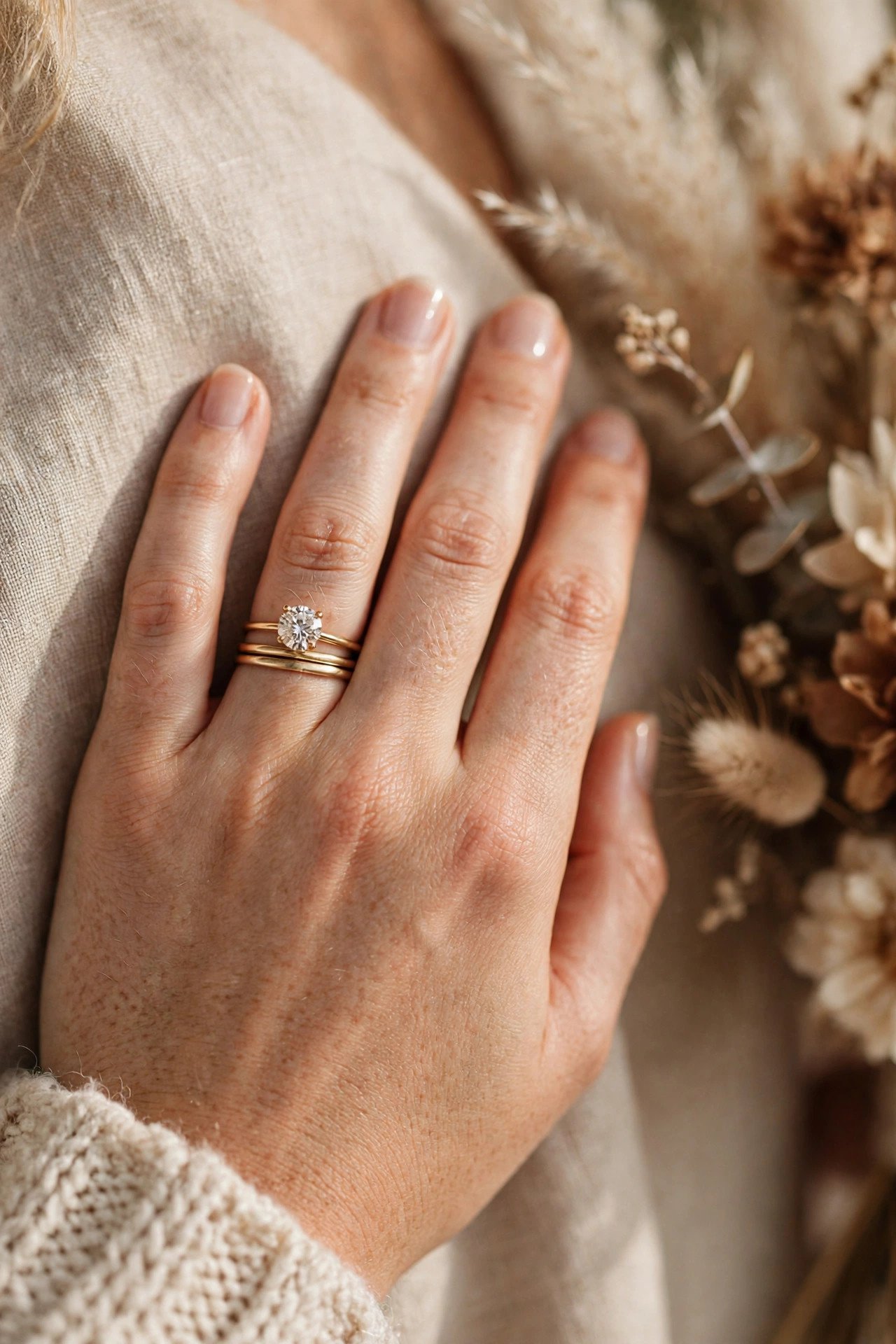 Which Finger Each Ring Uses — engagement ring and wedding band compared side by side