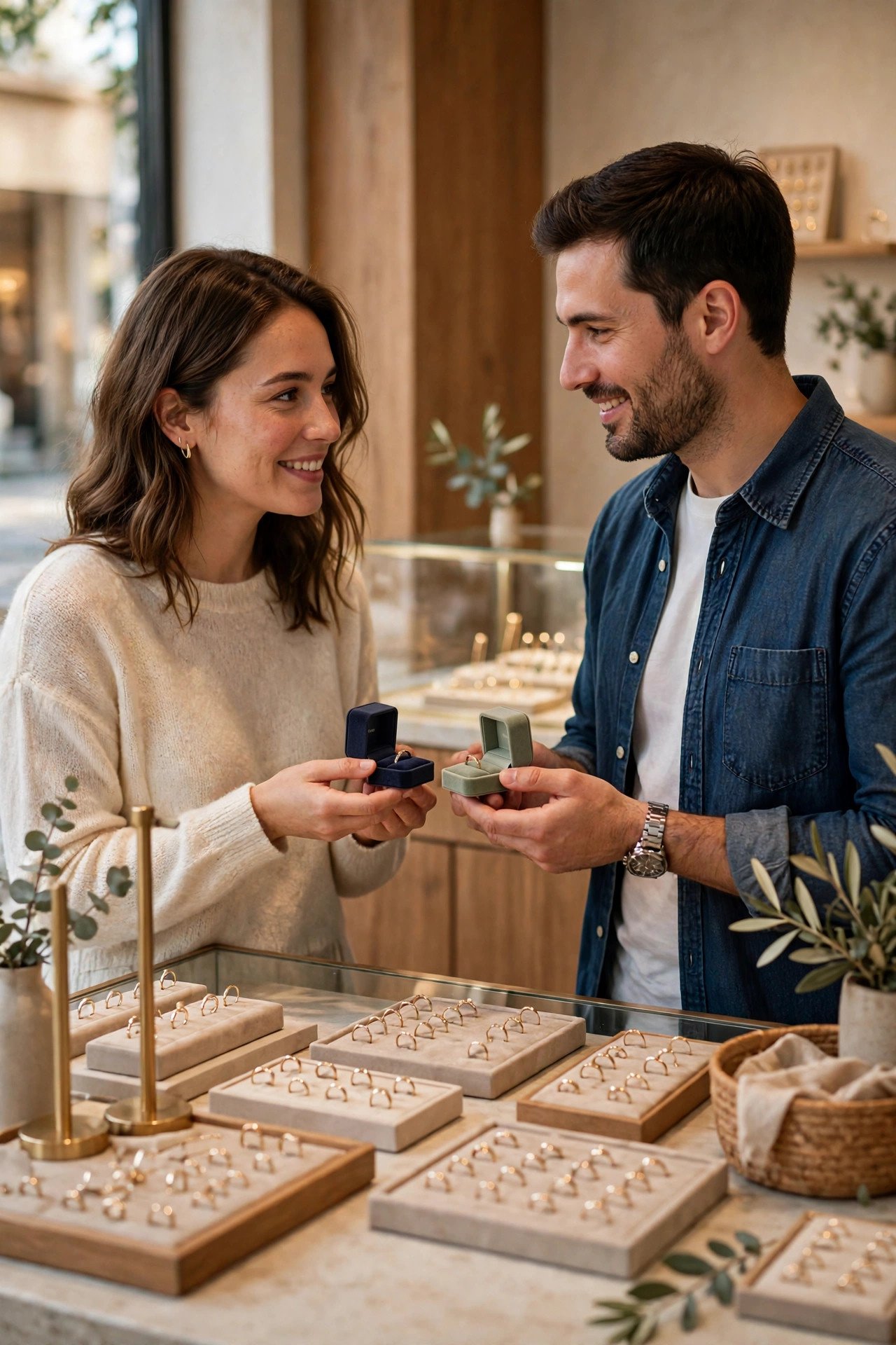 Who Buys Each Ring — engagement ring and wedding band compared side by side