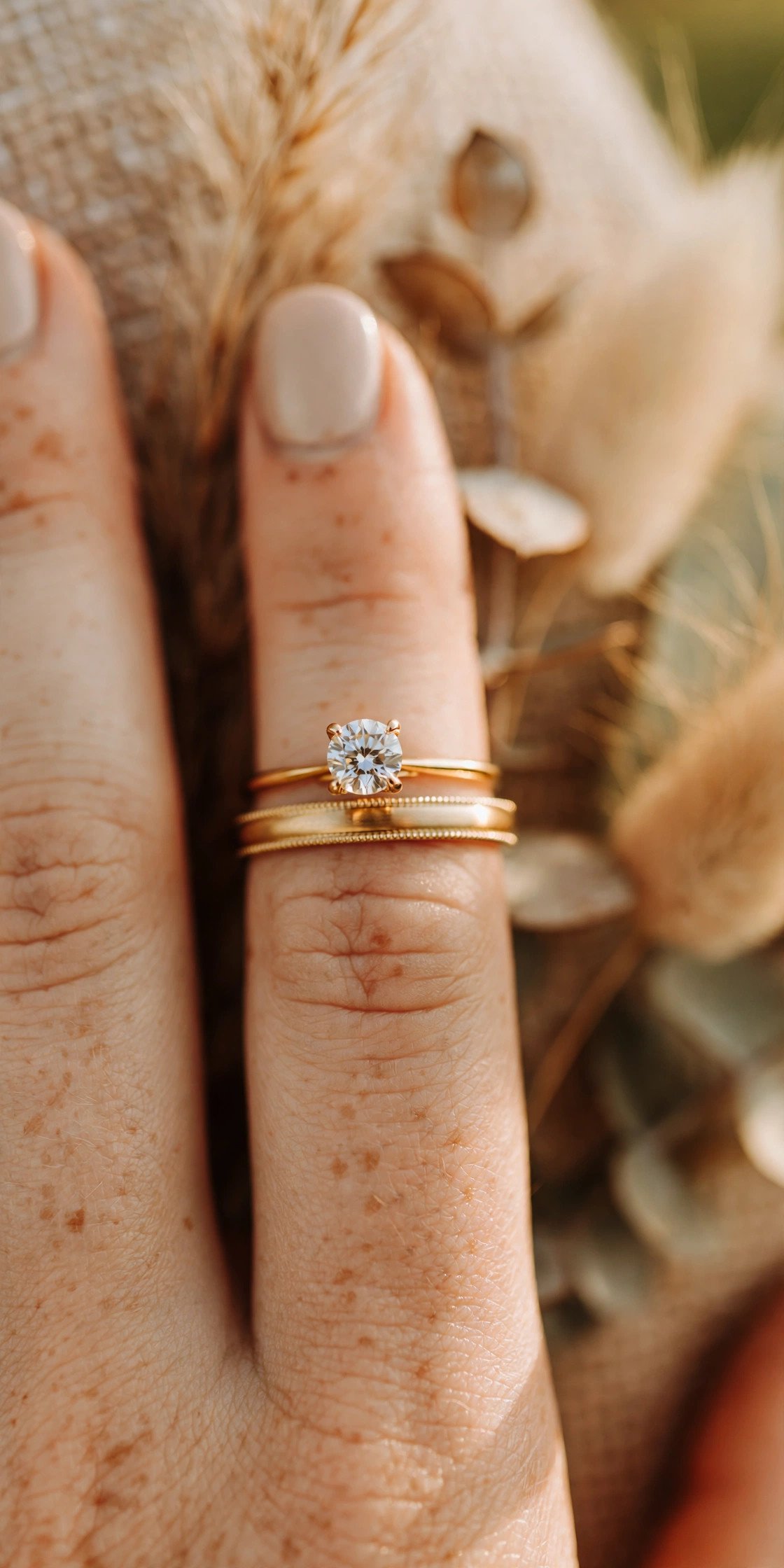 How the Two Sit Together — engagement ring and wedding band compared side by side