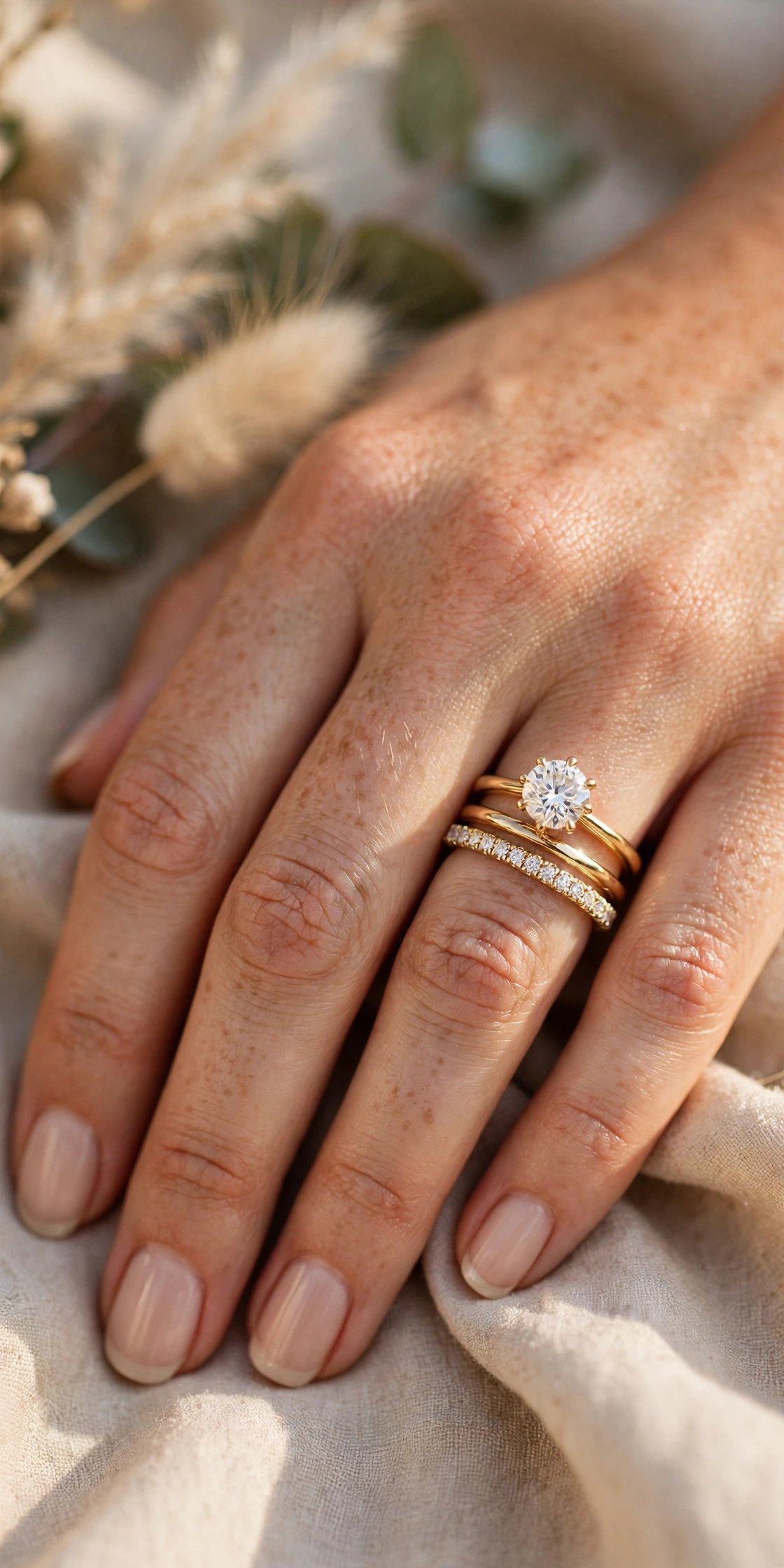 What an Anniversary Band Adds — engagement ring and wedding band compared side by side