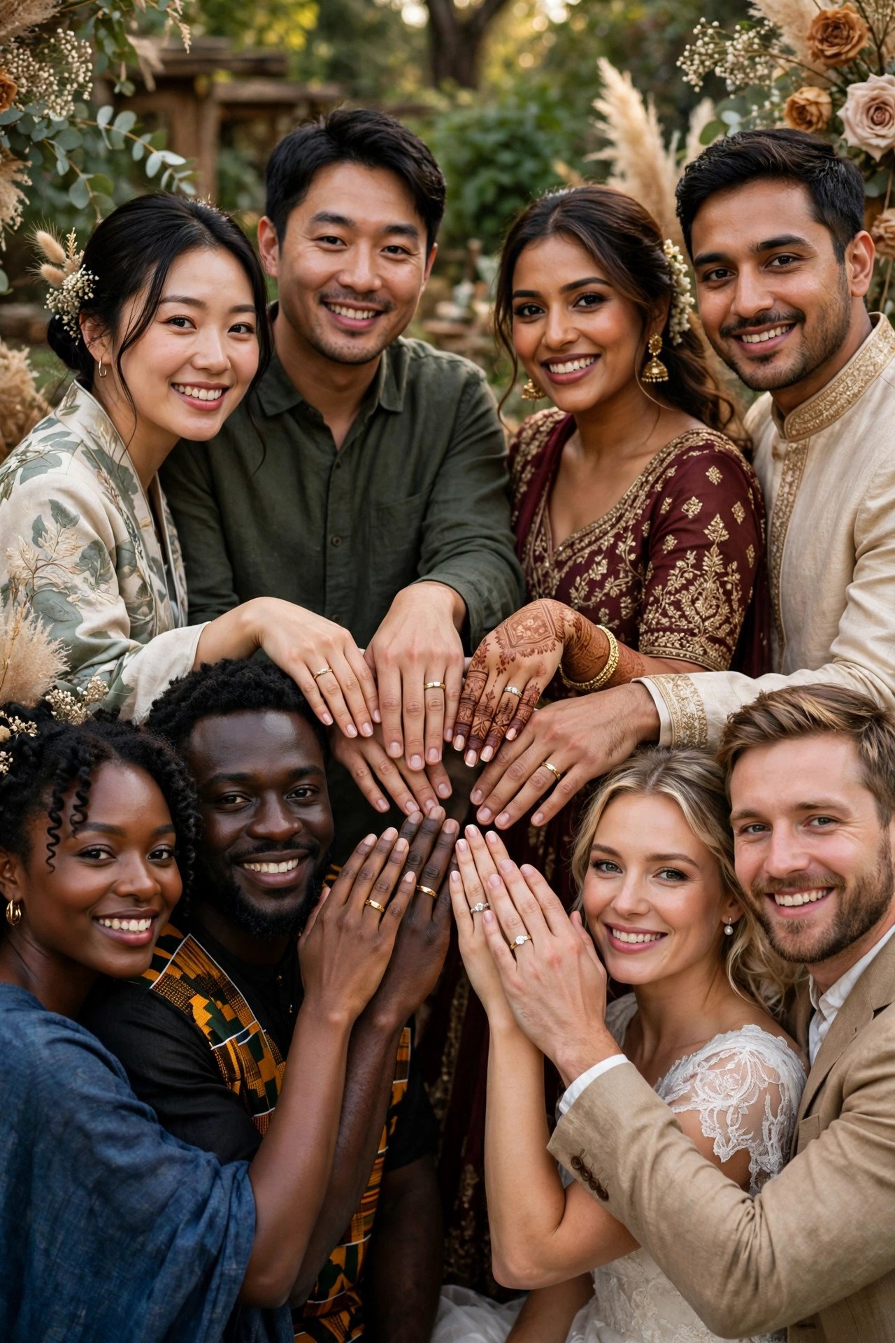 Traditions in the US, UK, and Canada — engagement ring and wedding band compared side by side