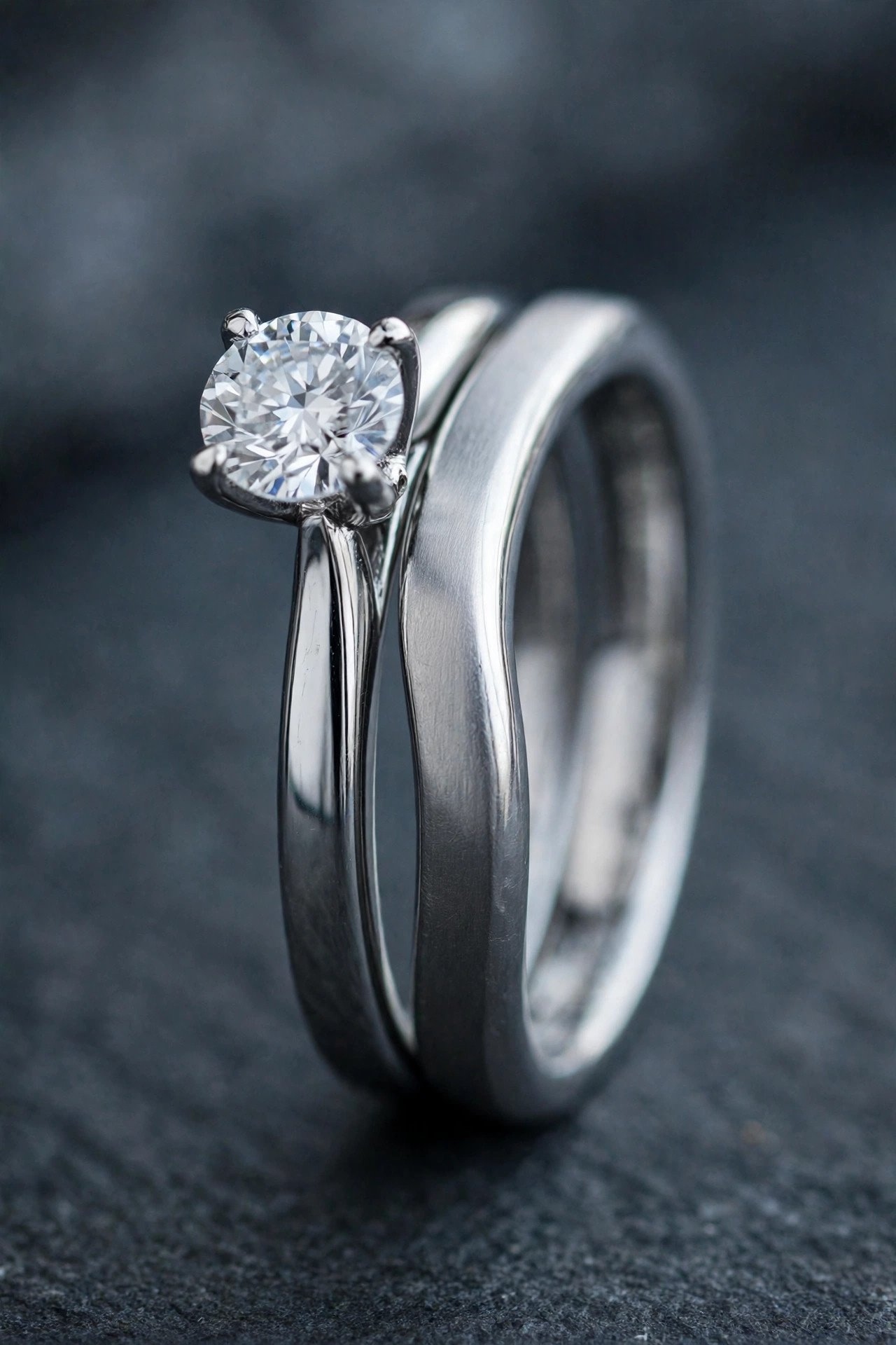 Platinum contoured wedding band fitted to an engagement ring