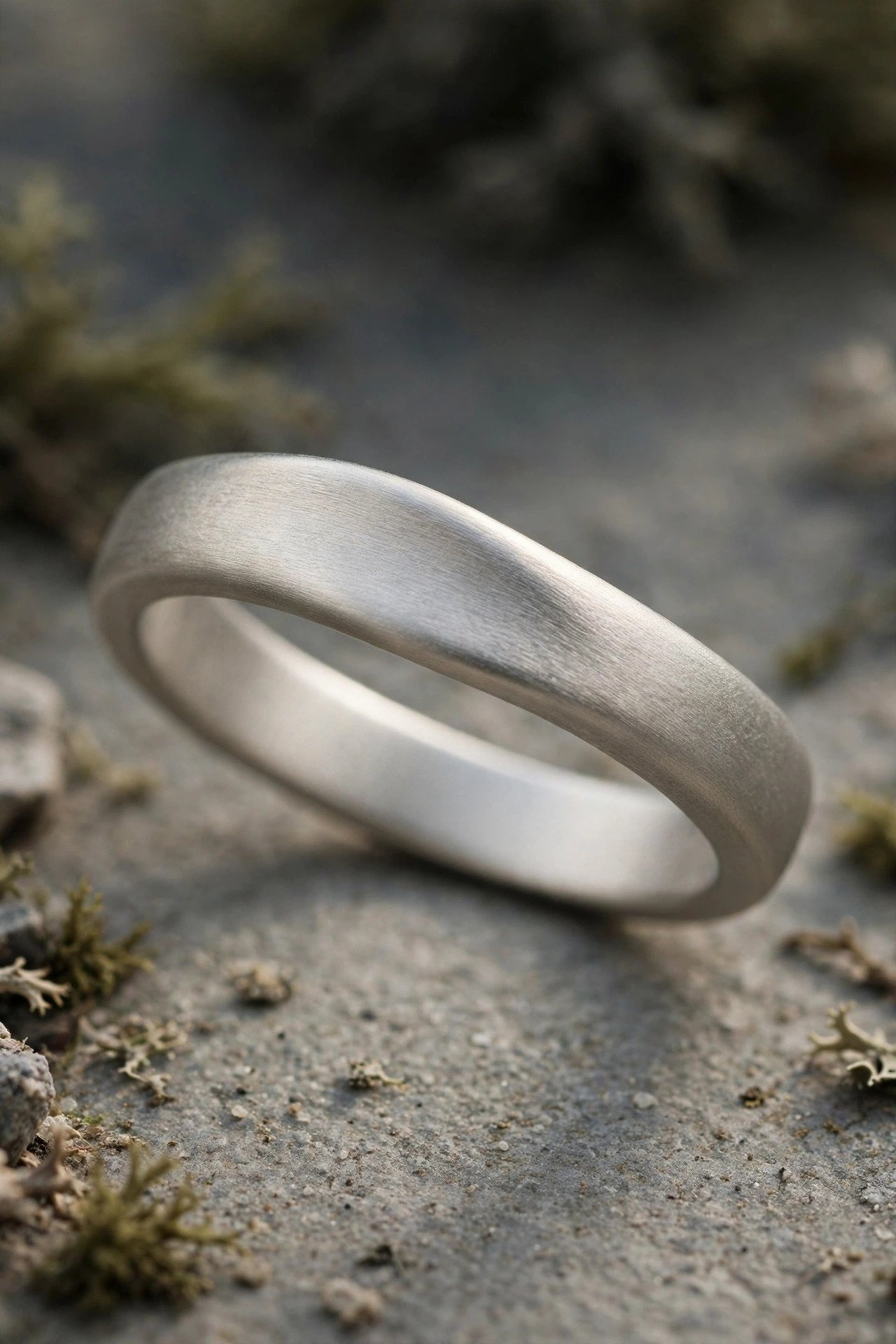 Matte finish curved wedding band in white gold