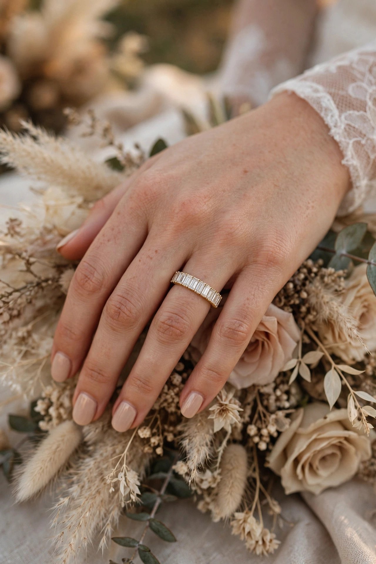 Baguette diamond eternity band in a channel setting