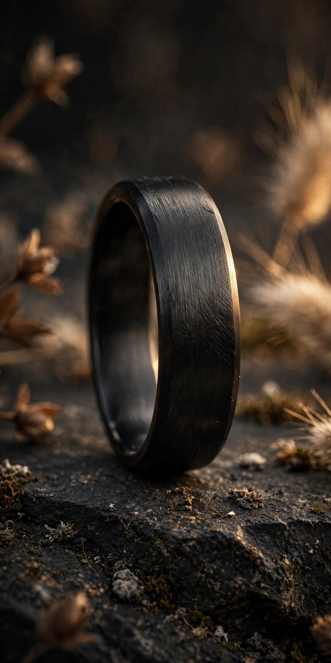 Black tungsten wedding band with brushed finish