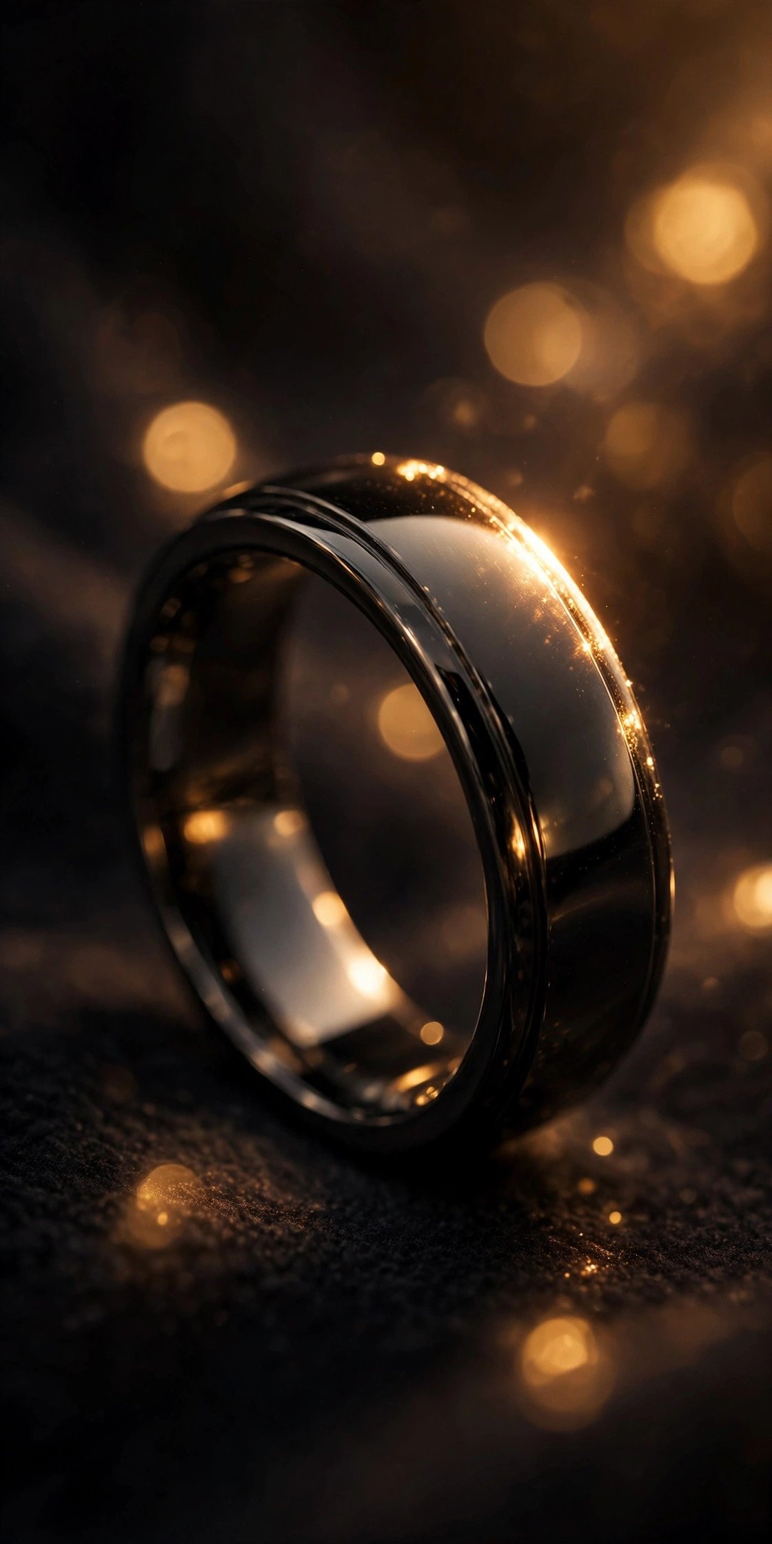 Black gold men's wedding band with polished finish