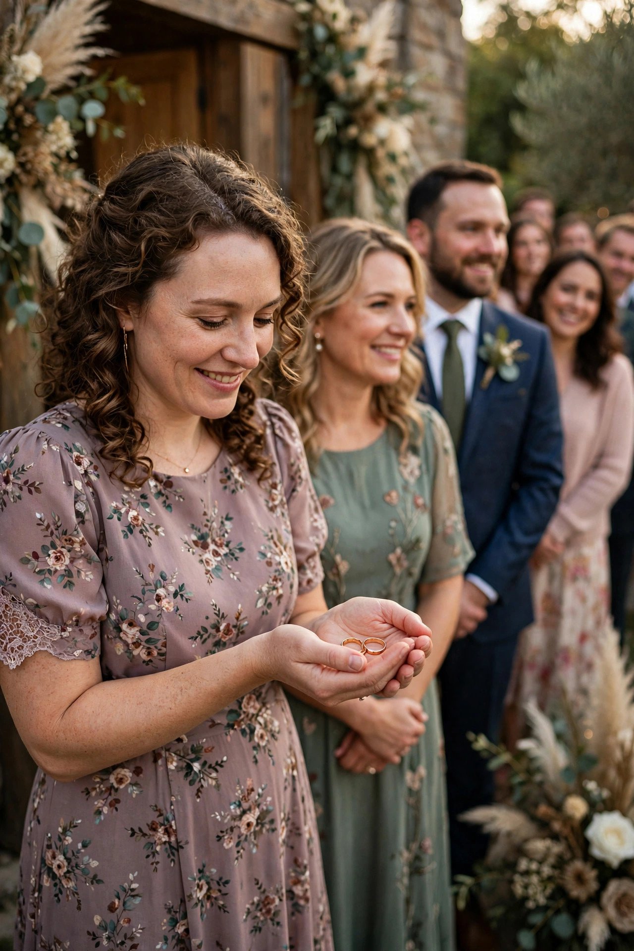 Guest warming the rings during a receiving line