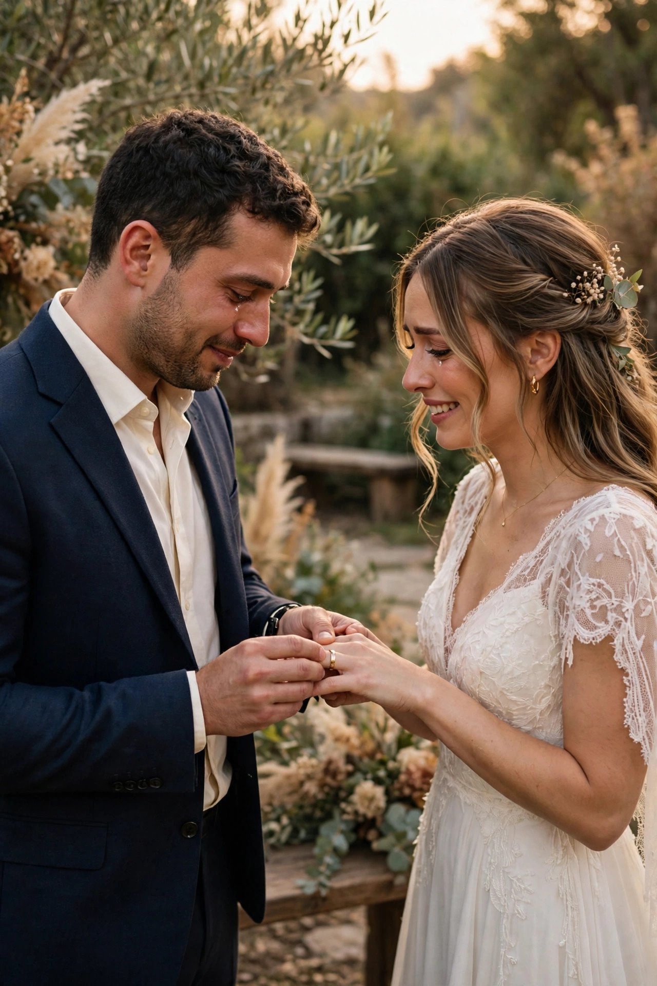 Couple who dated long distance exchanging rings