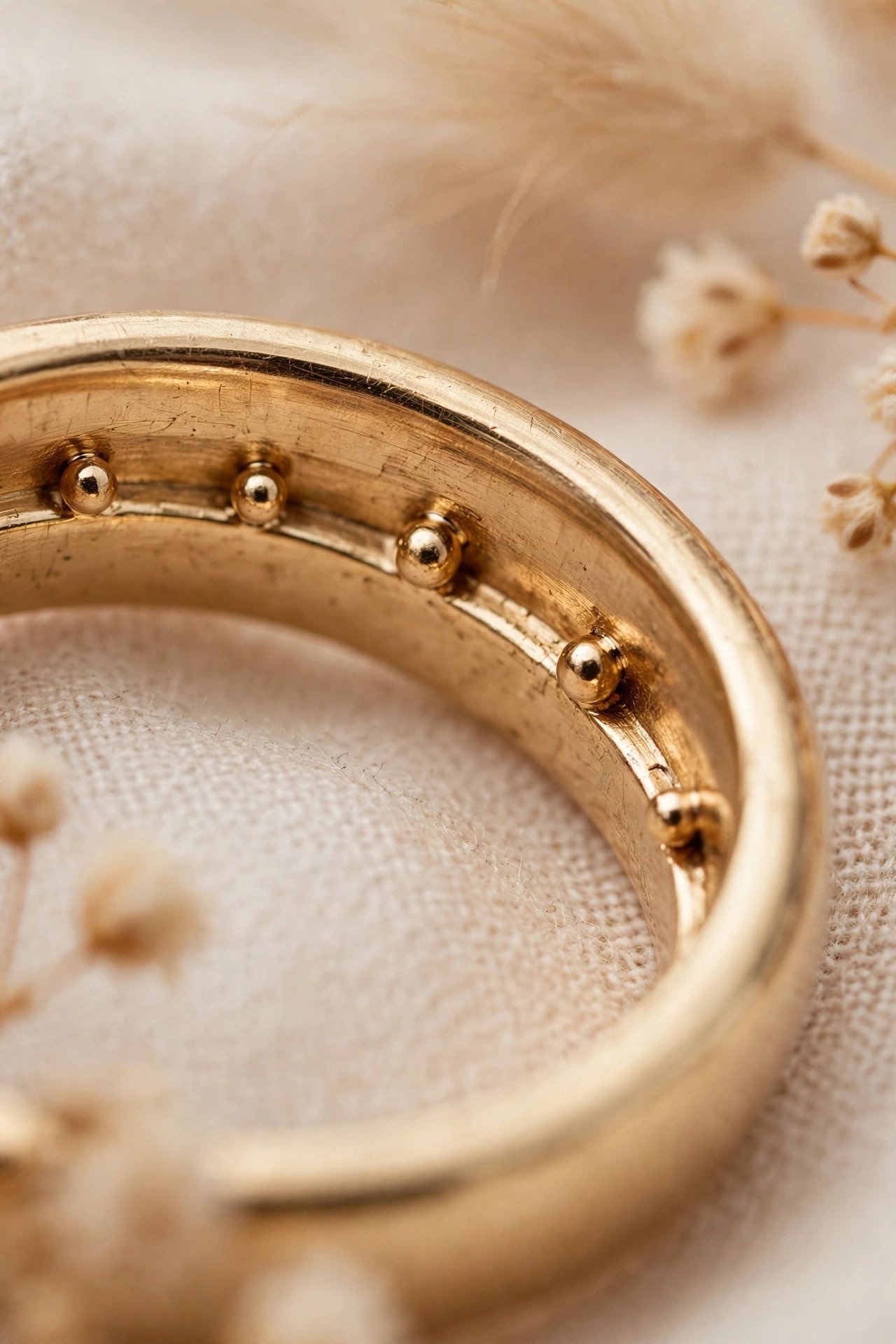 Inside of a ring fitted with small sizing beads