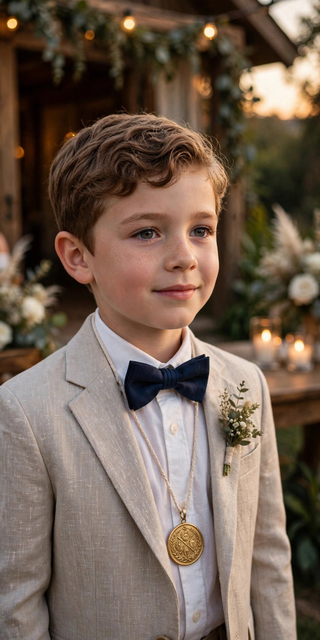 Child wearing a ceremony medallion on a cord
