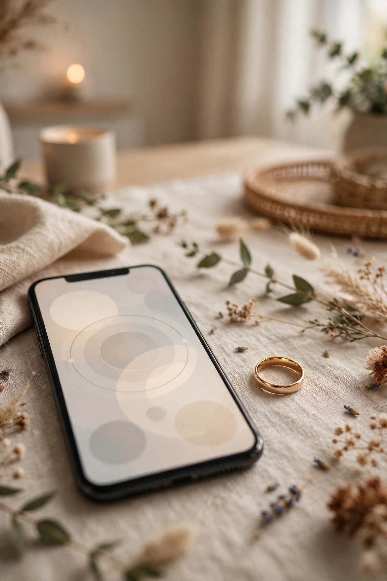 Smartphone ring sizing app next to a real ring