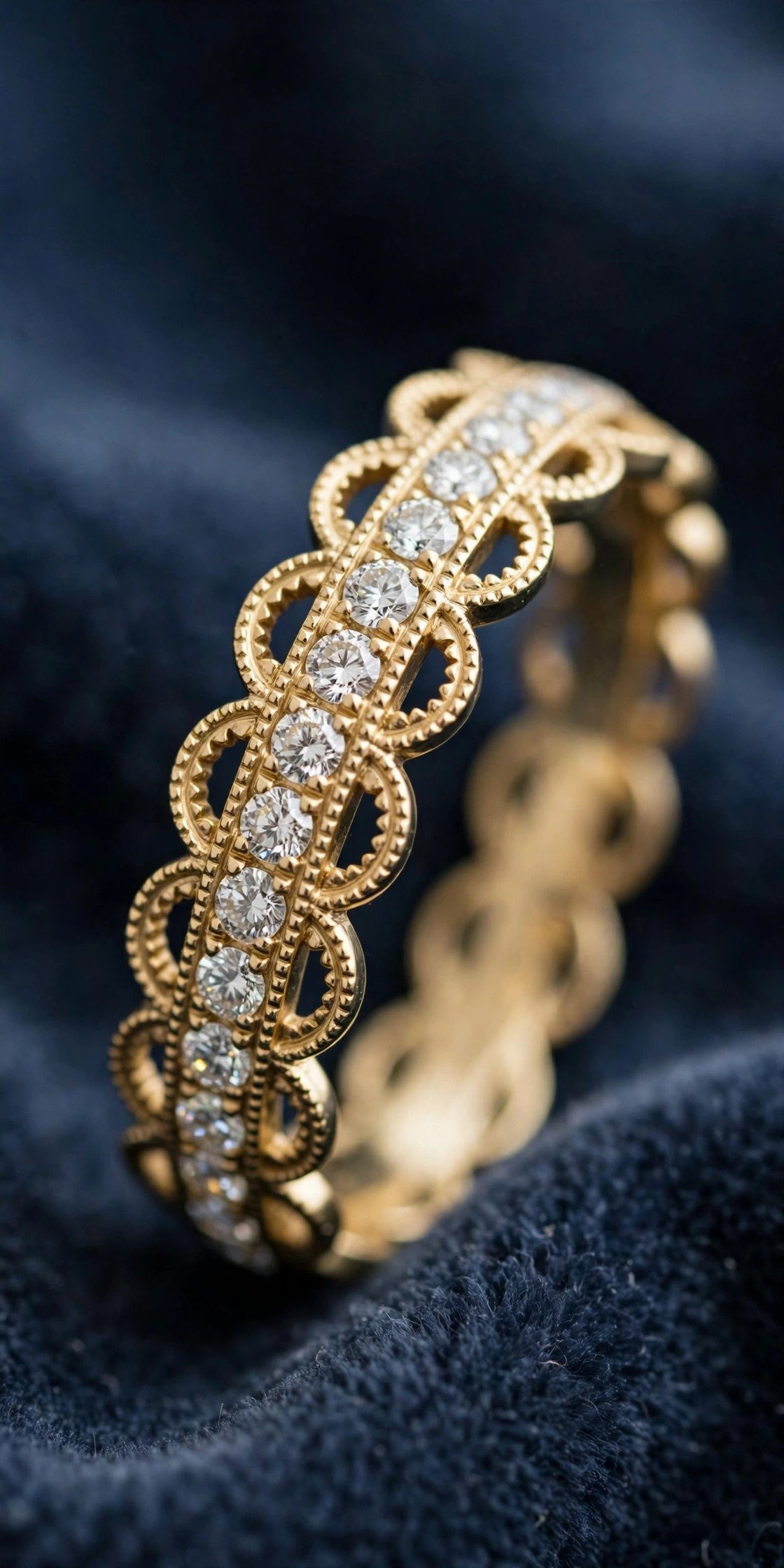 French pavé lab diamond band with delicate metalwork