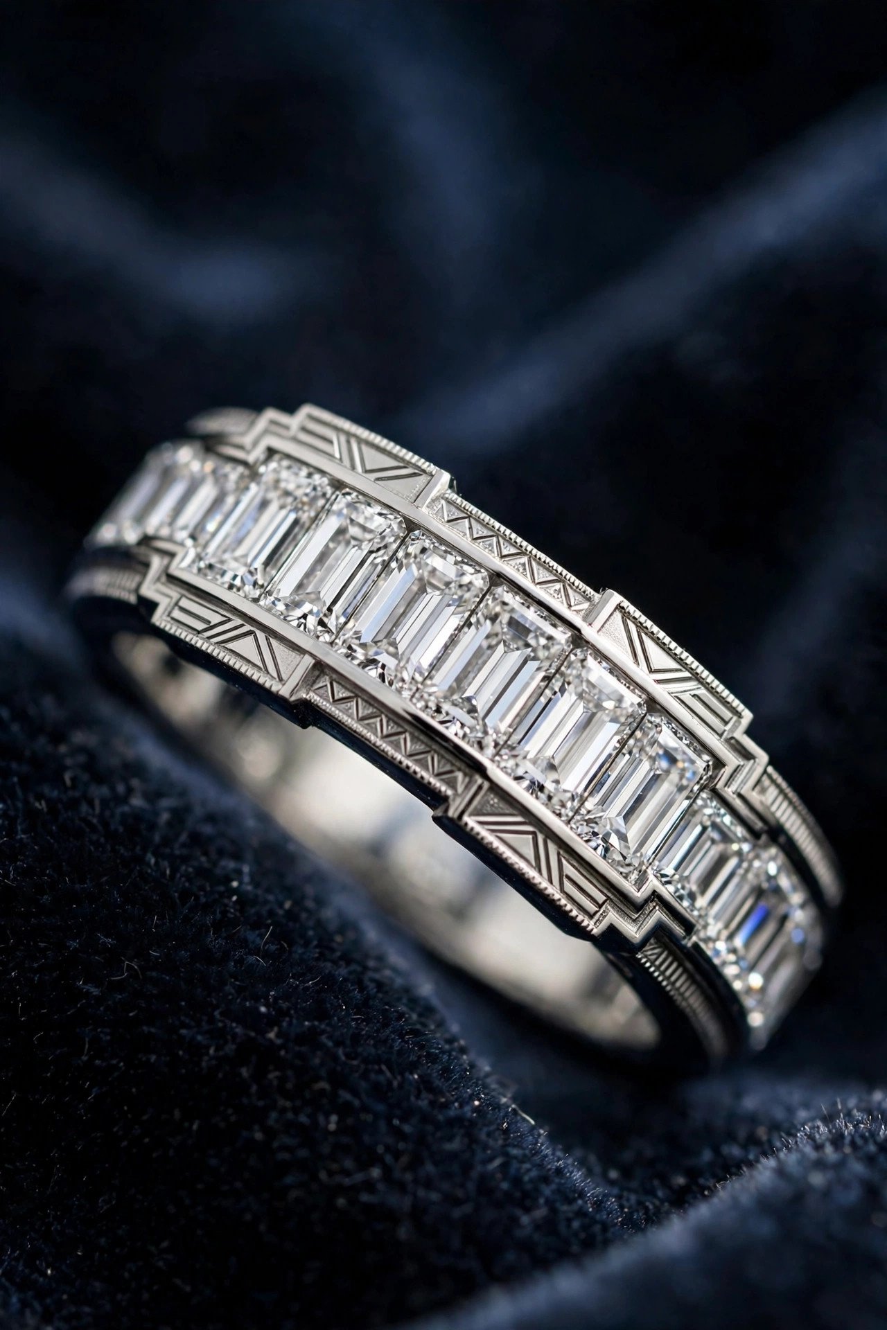 Baguette lab diamond band in an art deco style