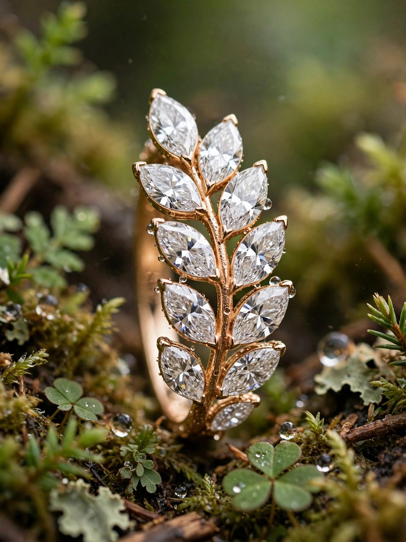 Marquise lab diamond band with leaf-like arrangement