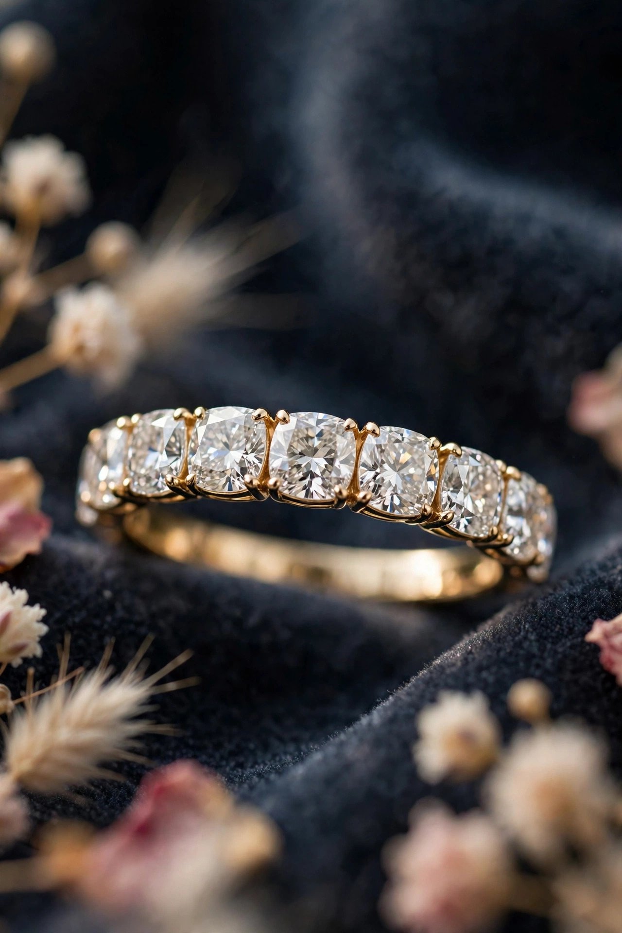 Cushion cut lab diamond wedding band