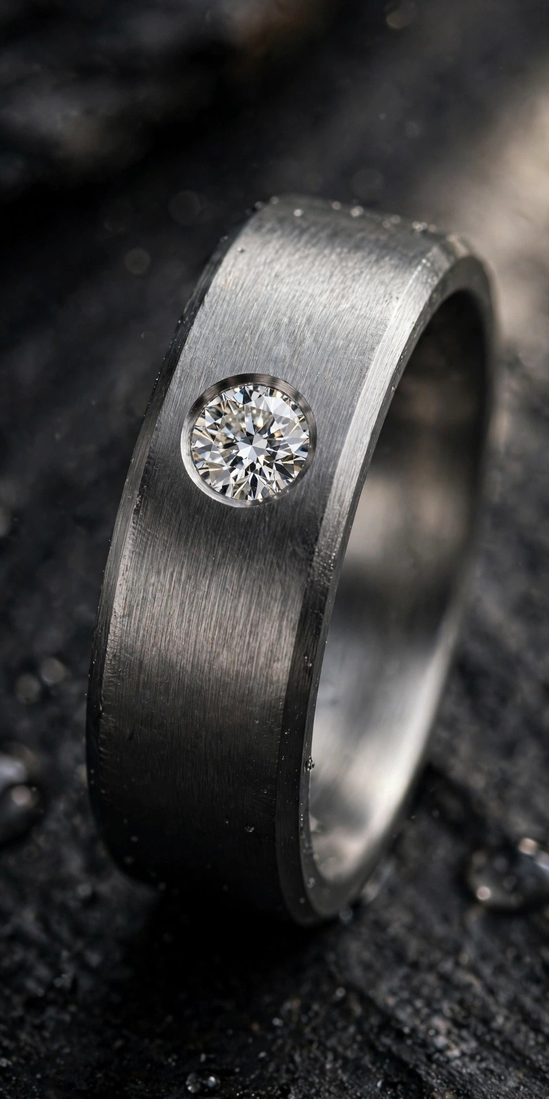 Mens lab diamond band with flush set stone