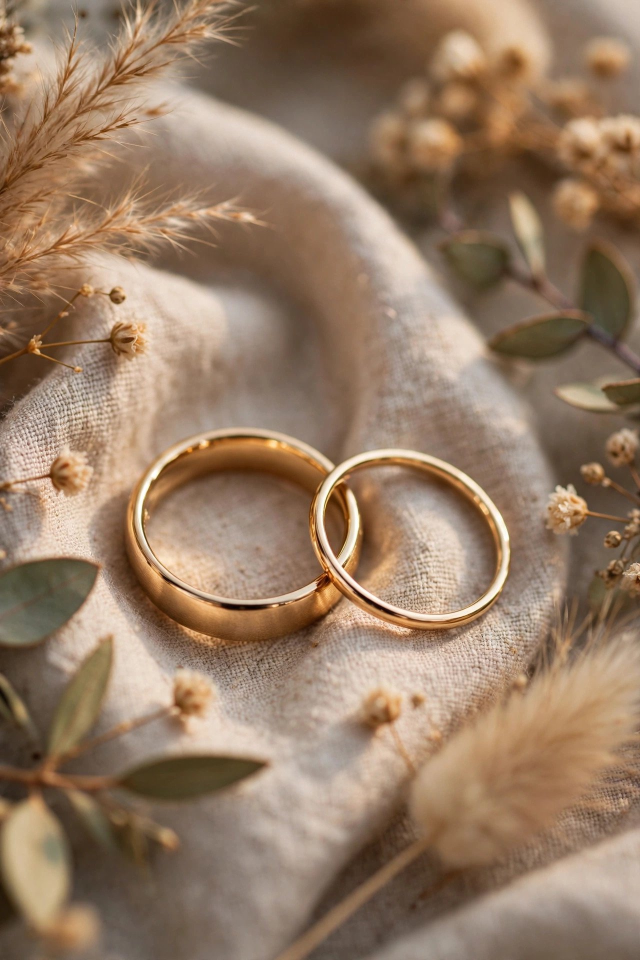 Classic gold his and hers wedding band set