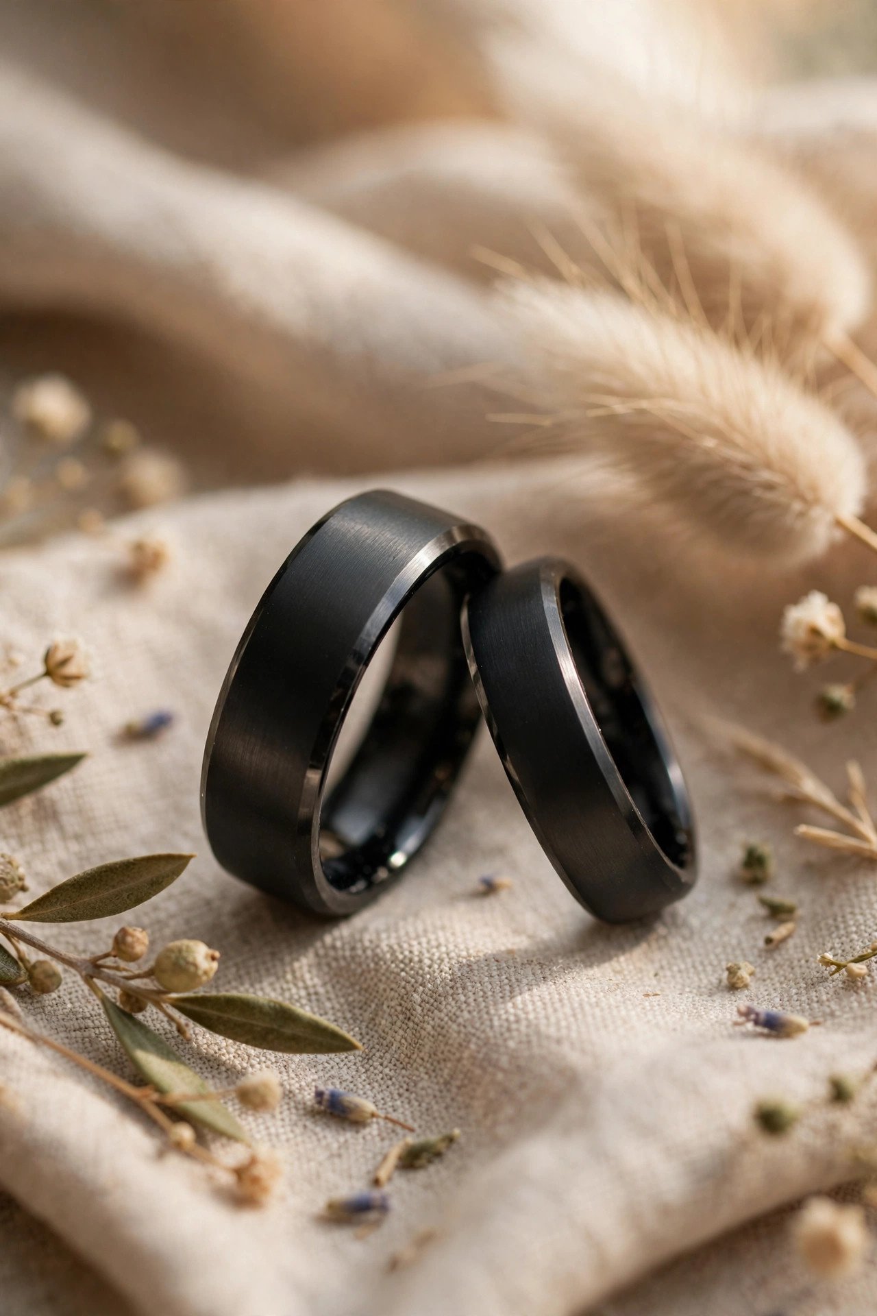 Matte black tungsten his and hers set