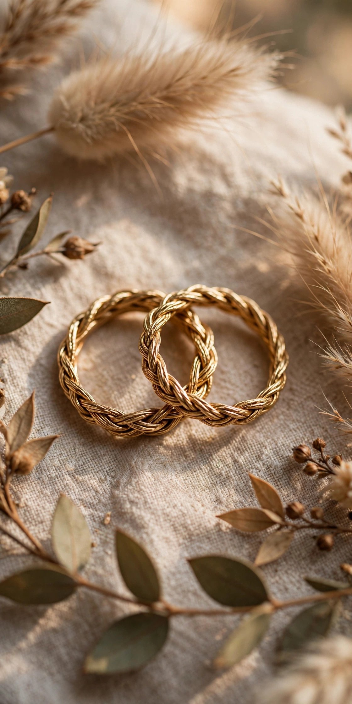Braided gold his and hers wedding set