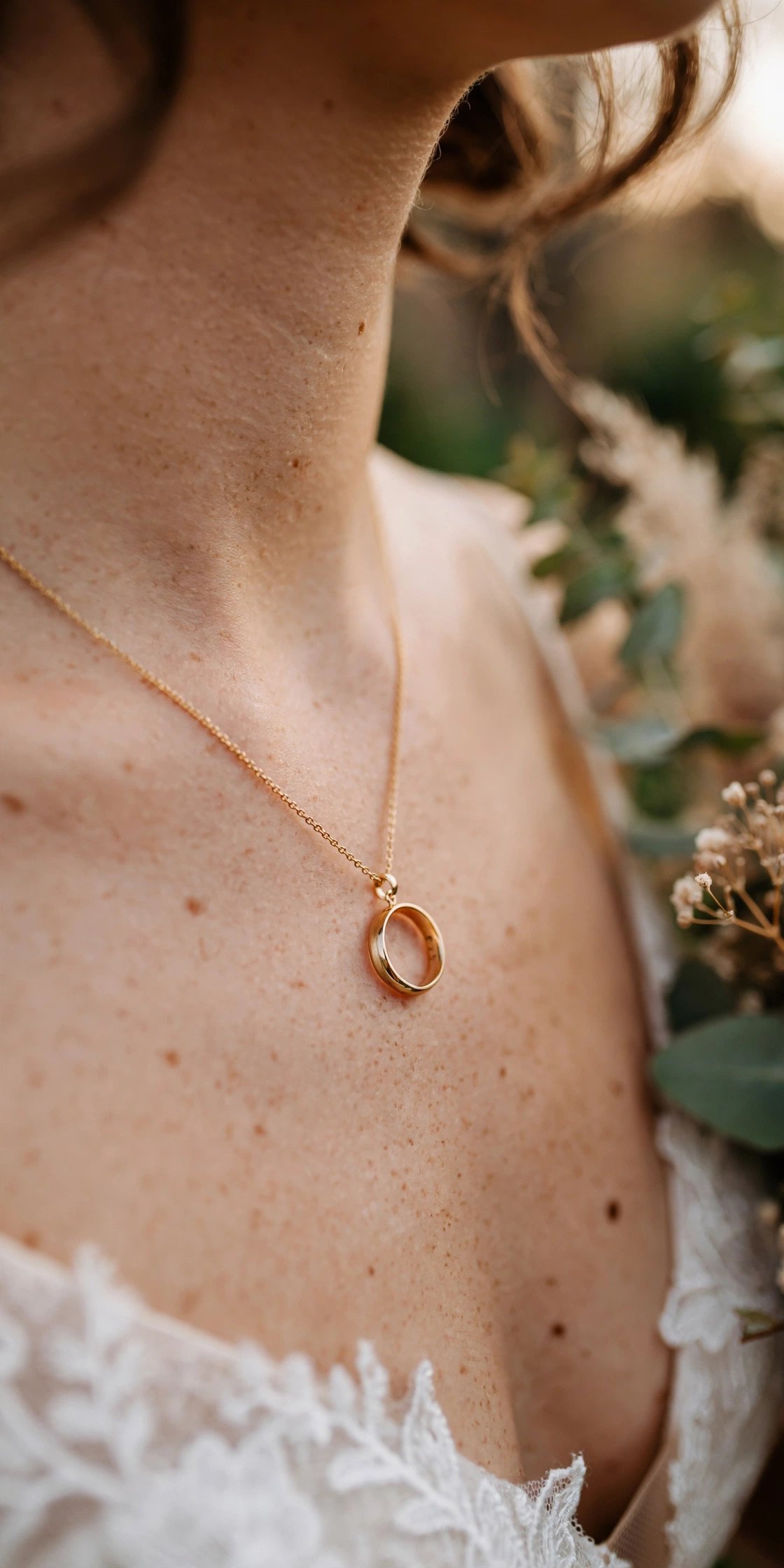 Wedding ring worn on a necklace chain