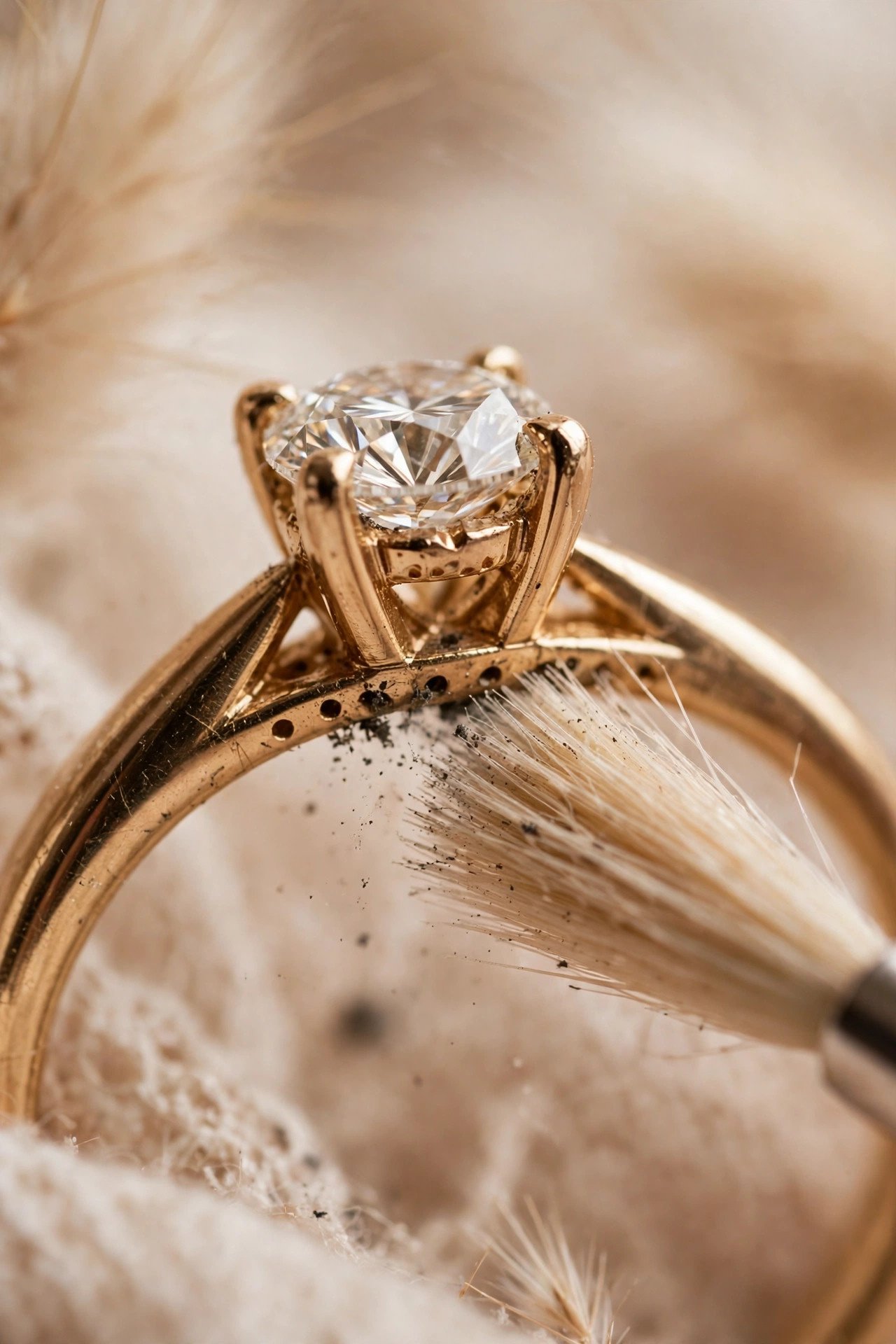 Wedding ring being cleaned using cleaning under the setting method
