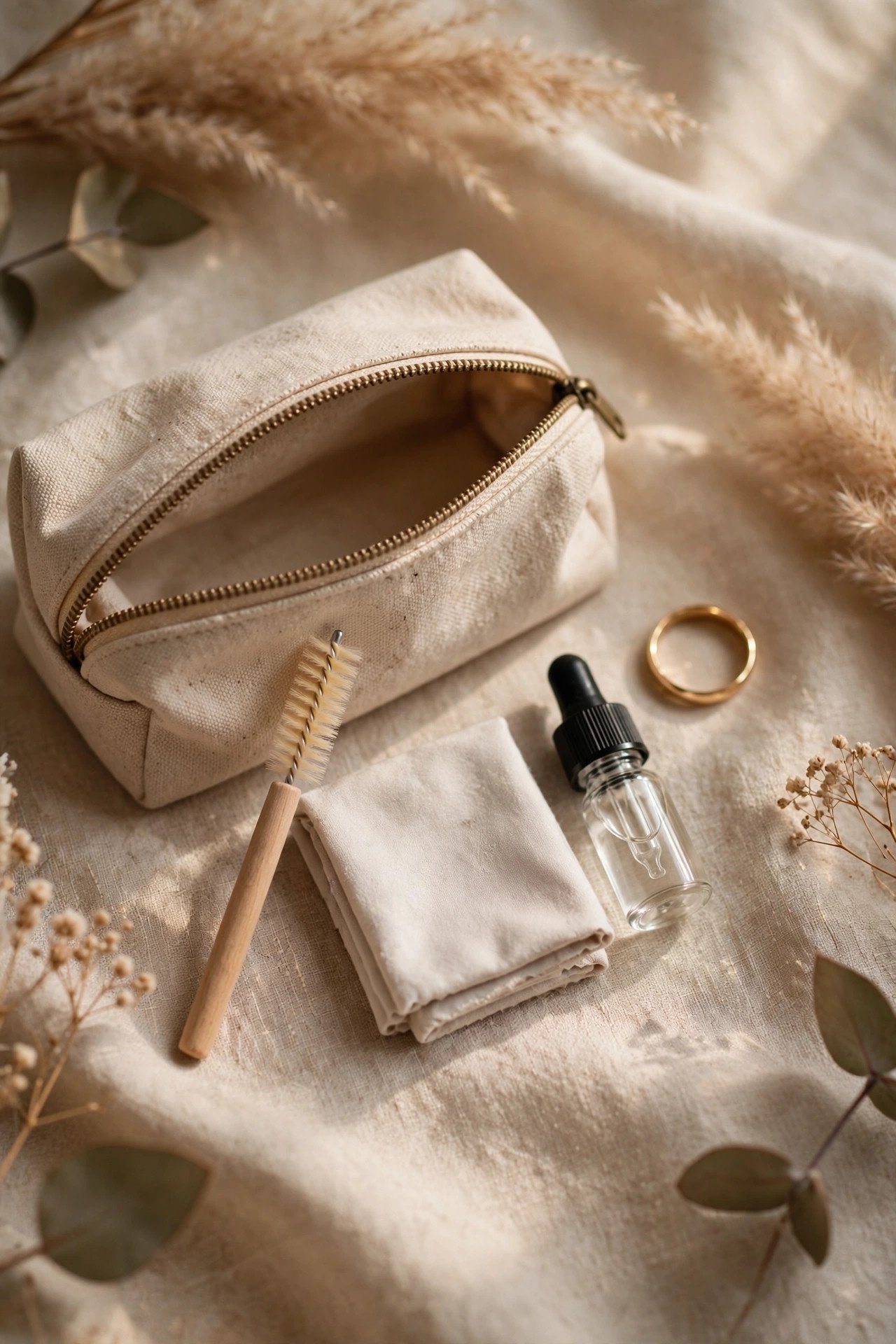 Wedding ring being cleaned using travel cleaning kit essentials method