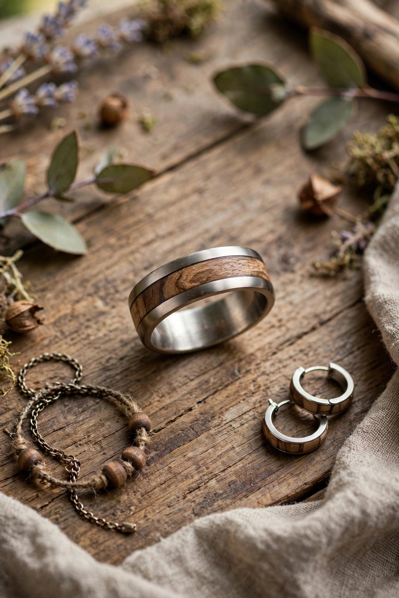 Affordable wedding band option Wood Inlay Budget Band