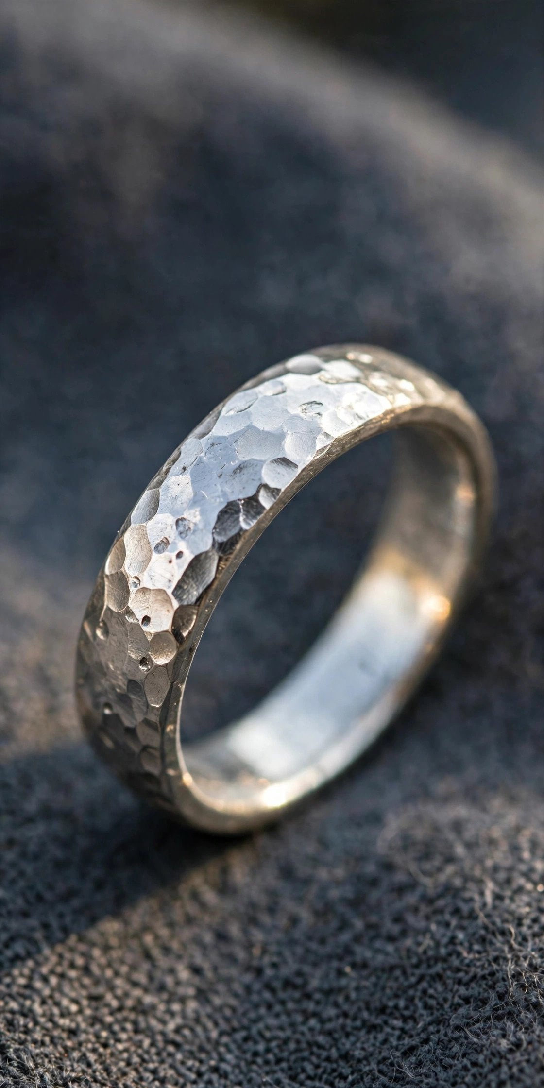Affordable wedding band option Hammered Silver Band