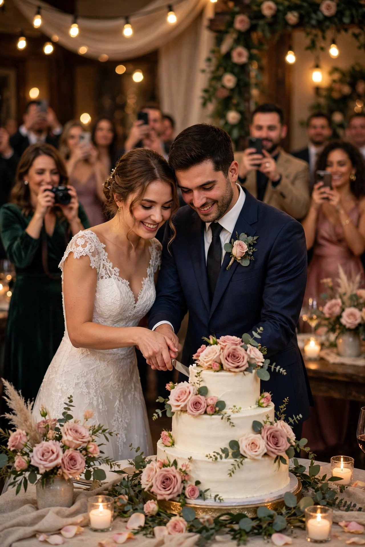 Wedding hashtag idea #HillCelebration2027 shown on elegant reception signage