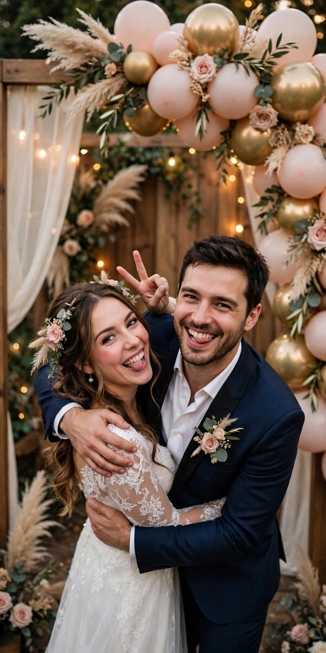 Wedding hashtag idea #EmmaAndLiamTieTheKnot shown on elegant reception signage