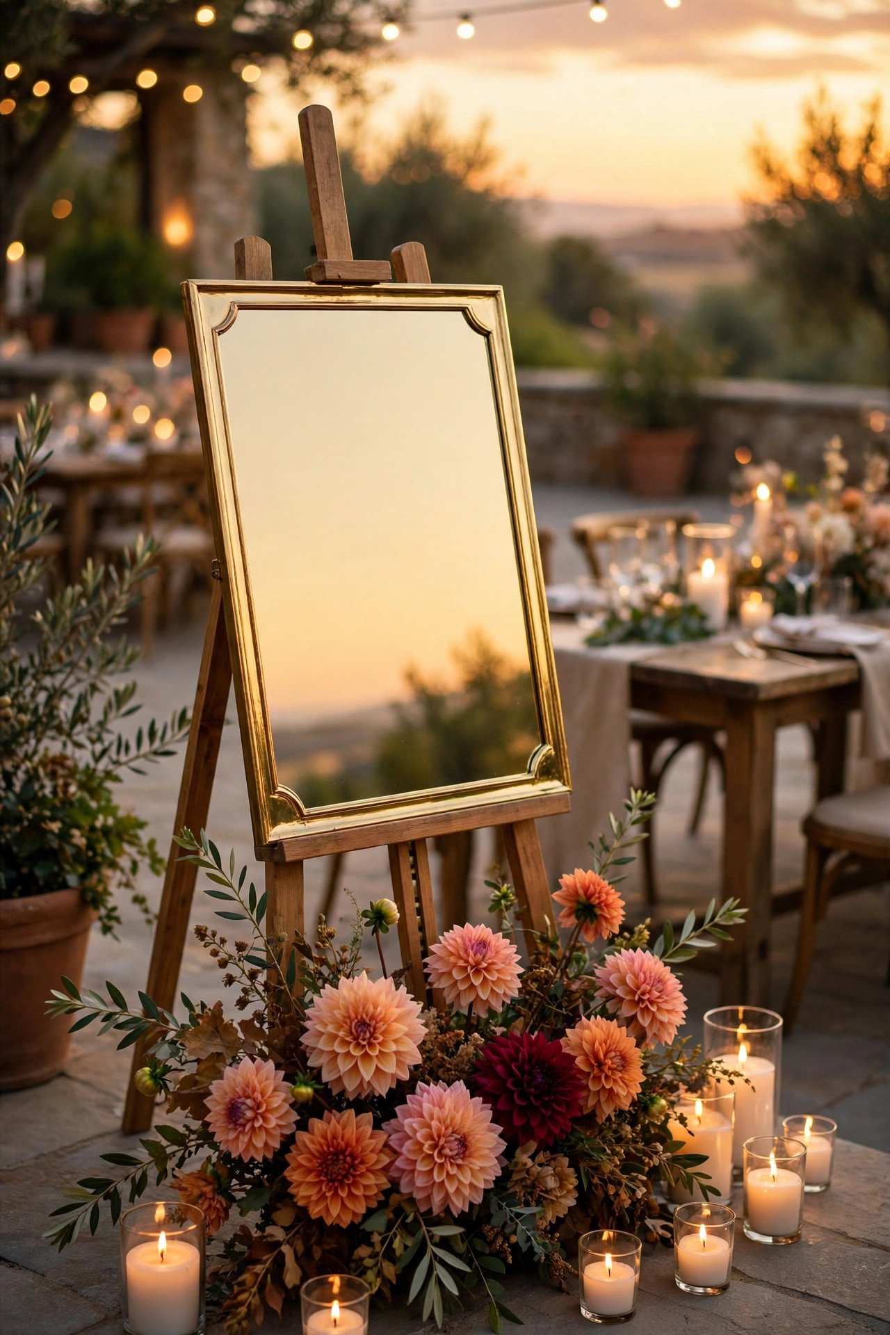 Wedding hashtag idea #SophiaSaysYesToMason shown on elegant reception signage