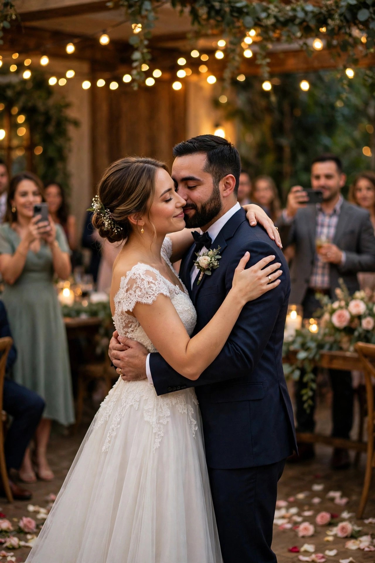 Wedding hashtag idea #ZoeyAndLukeSmitten shown on elegant reception signage