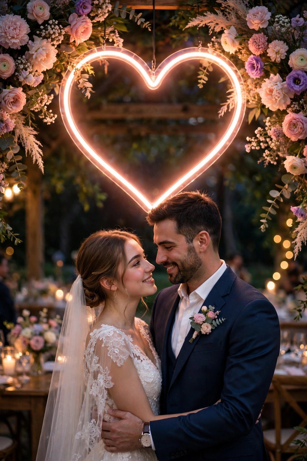 Wedding hashtag idea #HannahHeartChristian shown on elegant reception signage