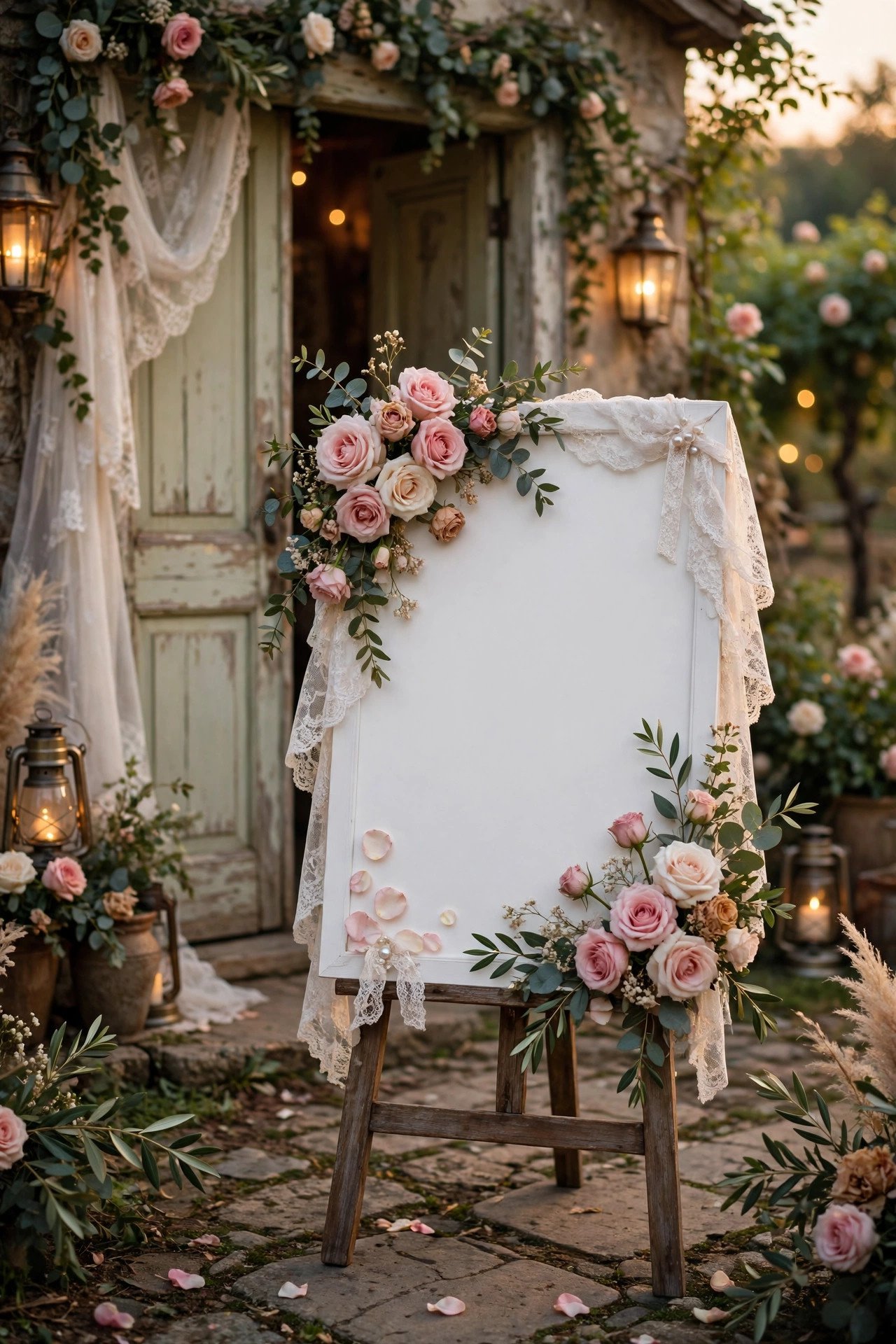 Wedding hashtag idea #LeahBeMineCharles shown on elegant reception signage