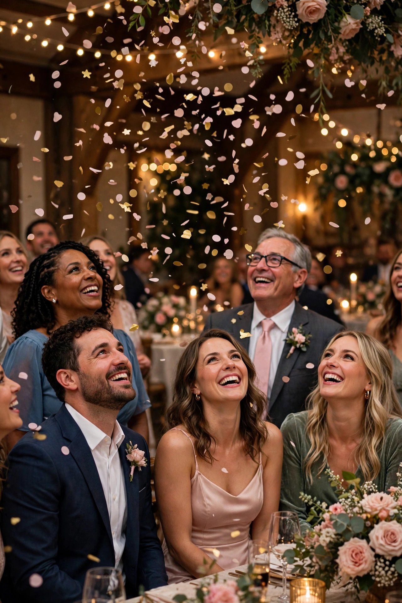 Wedding hashtag idea Hashtag Confetti Printed with Your Tag shown on elegant reception signage