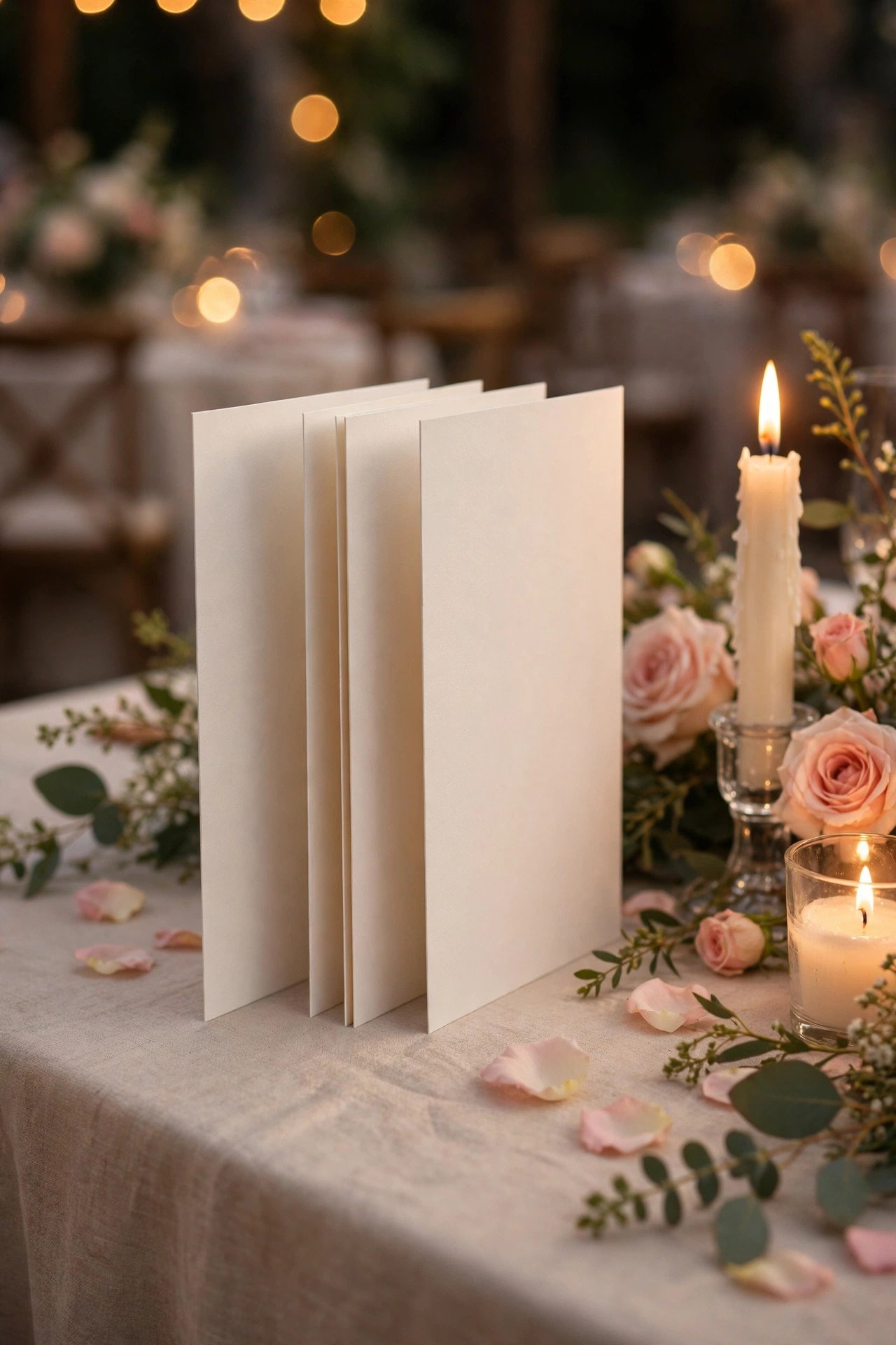 Wedding hashtag idea Menu Card Footer Hashtag shown on elegant reception signage