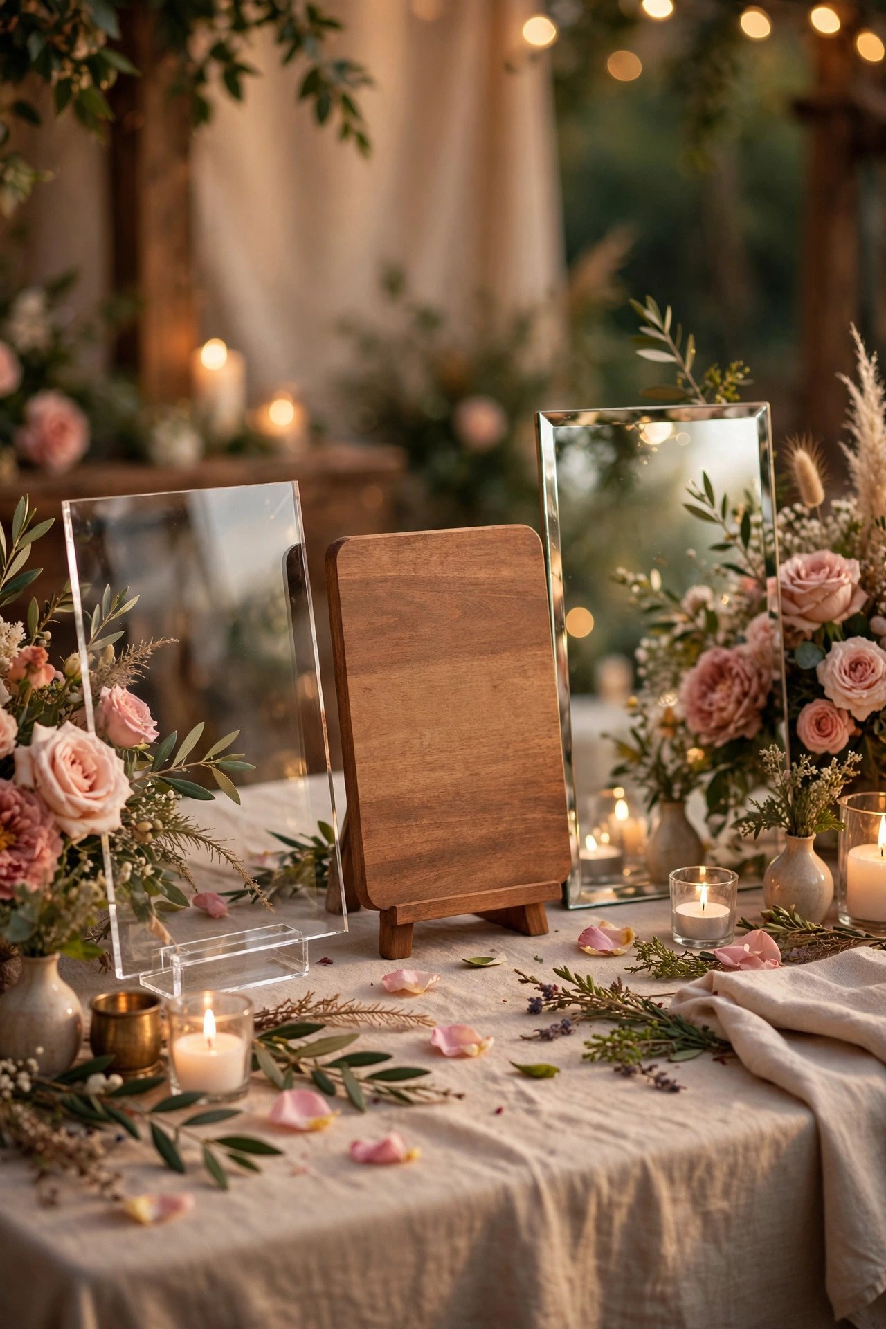 Wedding welcome sign displaying a personalized hashtag at an elegant 2027 reception