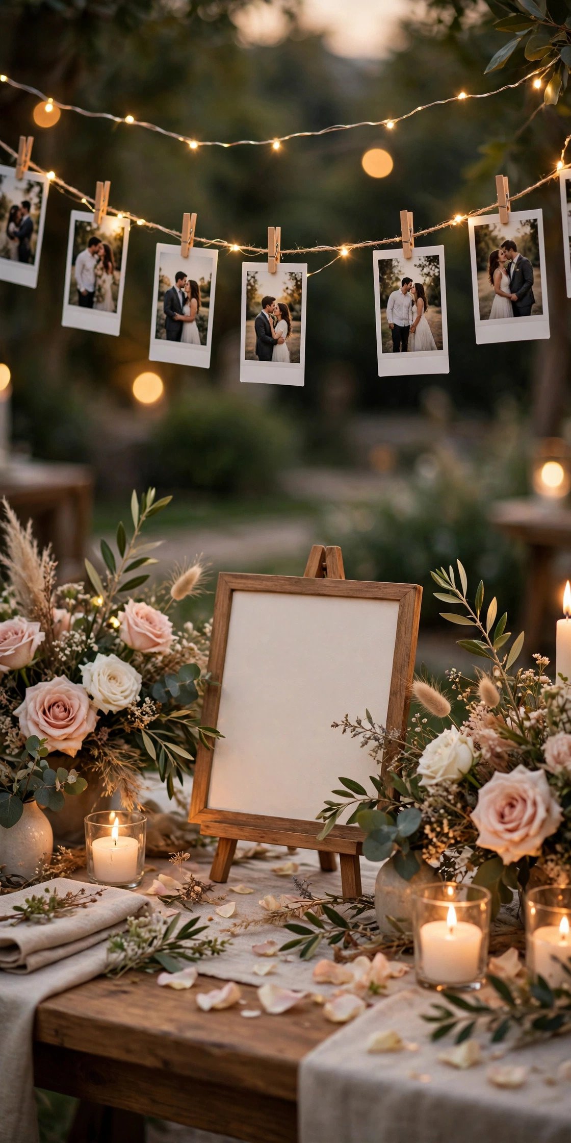 Wedding hashtag idea #GabriellaAndAxelAlways shown on elegant reception signage